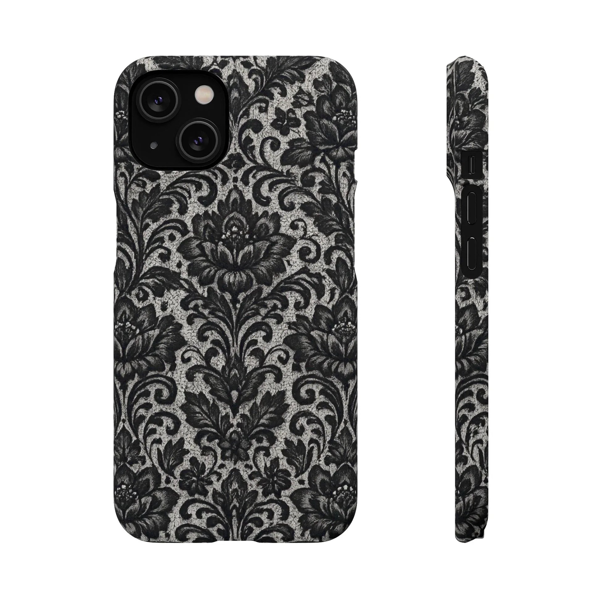 Black Damask Floral Phone Case for iPhone 11-17 and Galaxy S20-S25 - KARARMDESIGN