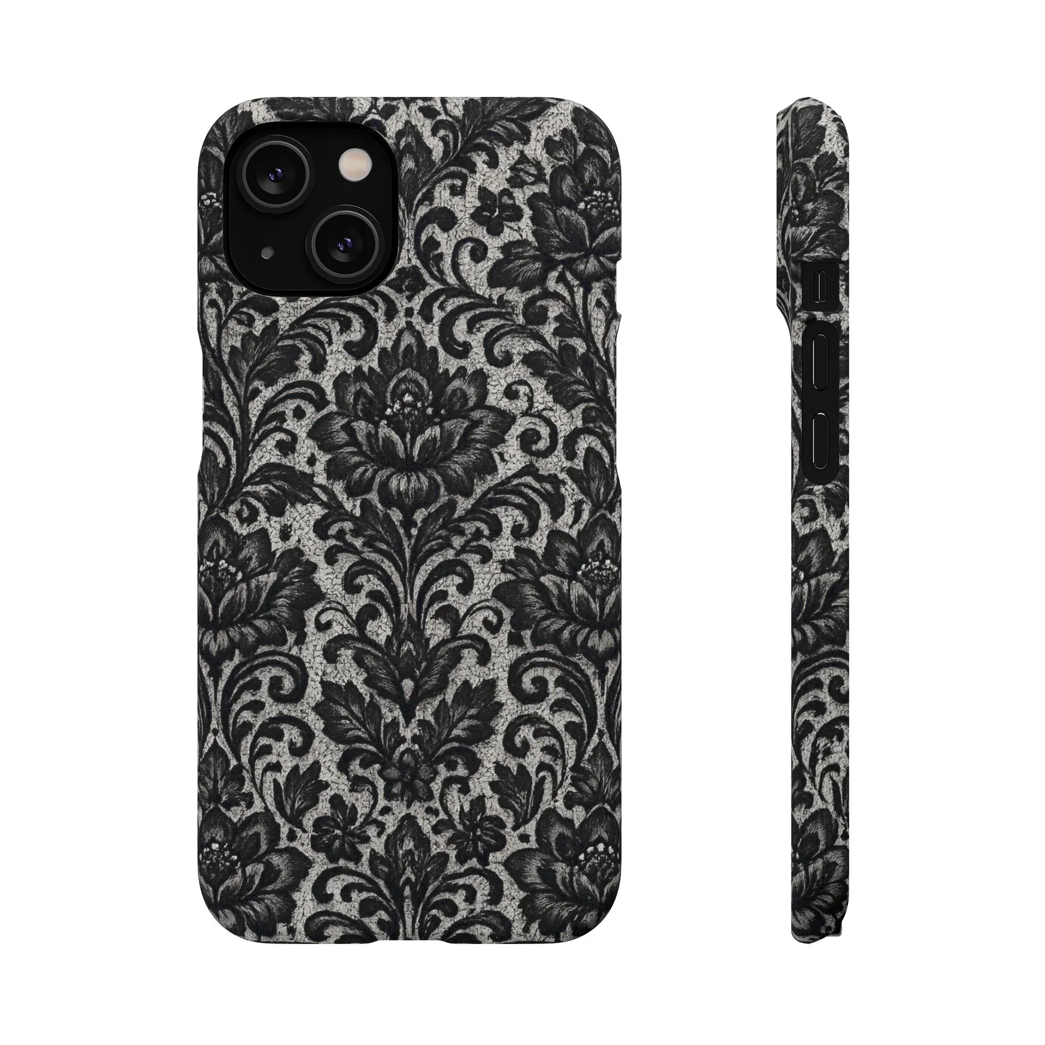 Black Damask Floral Phone Case for iPhone 11-17 and Galaxy S20-S25 - KARARMDESIGN