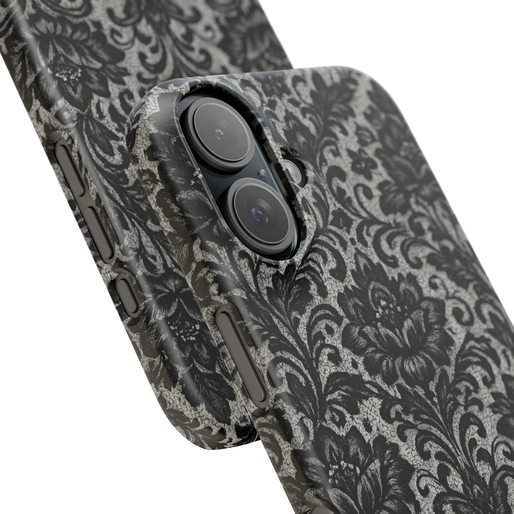 Black Damask Floral Phone Case for iPhone 11-17 and Galaxy S20-S25 - KARARMDESIGN