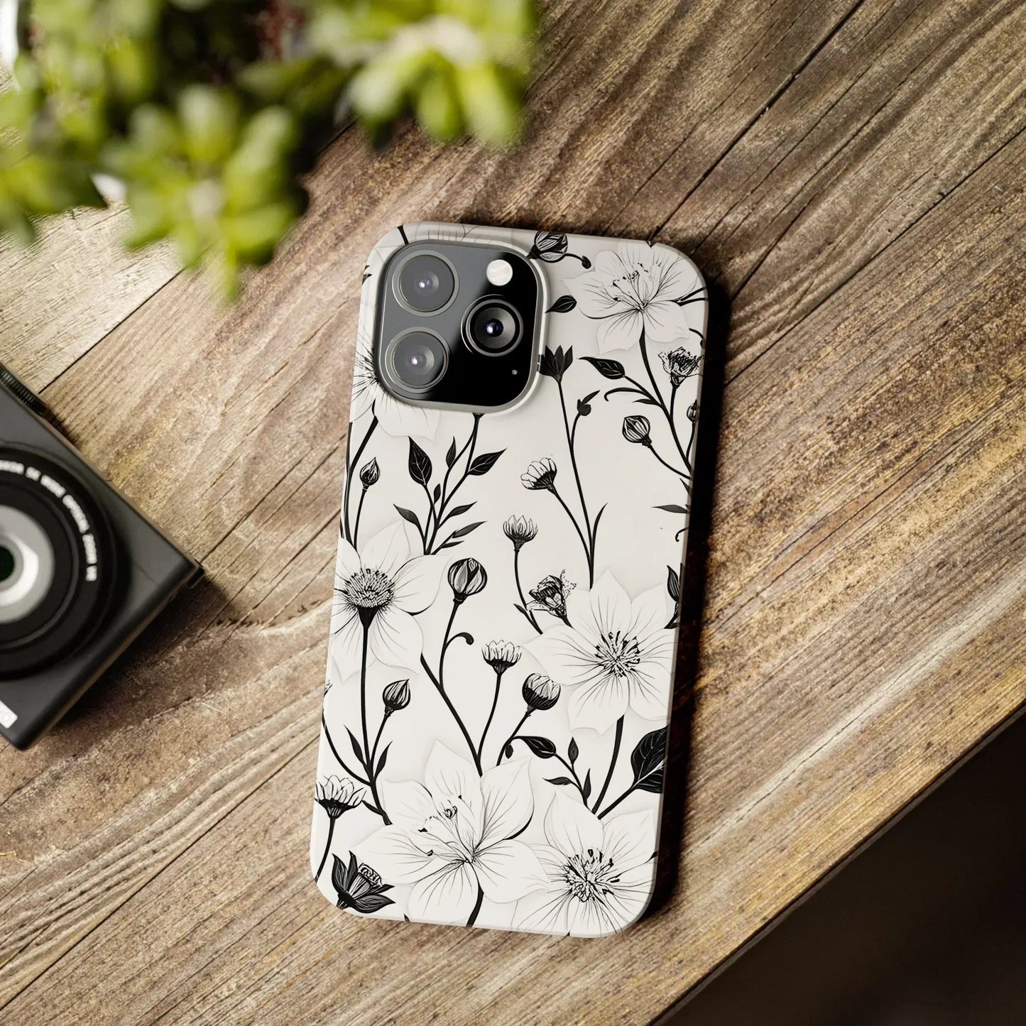 Monochrome Bloom Slim Floral Phone Case for iPhone 7-16 Models - KarArmDesign