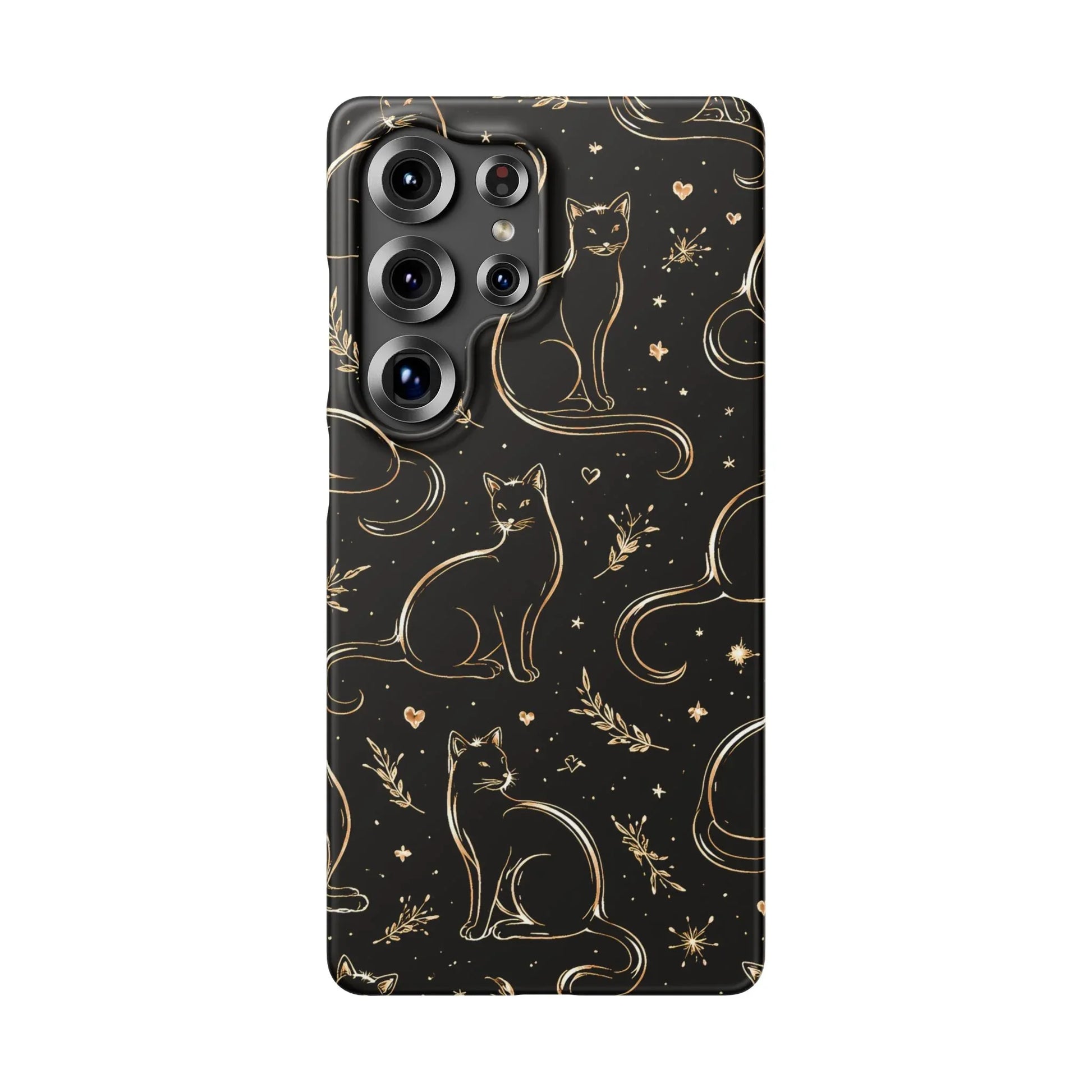 Golden Cat Pattern Phone Case for iPhone 11–17 & Galaxy S21–S25 - KARARMDESIGN