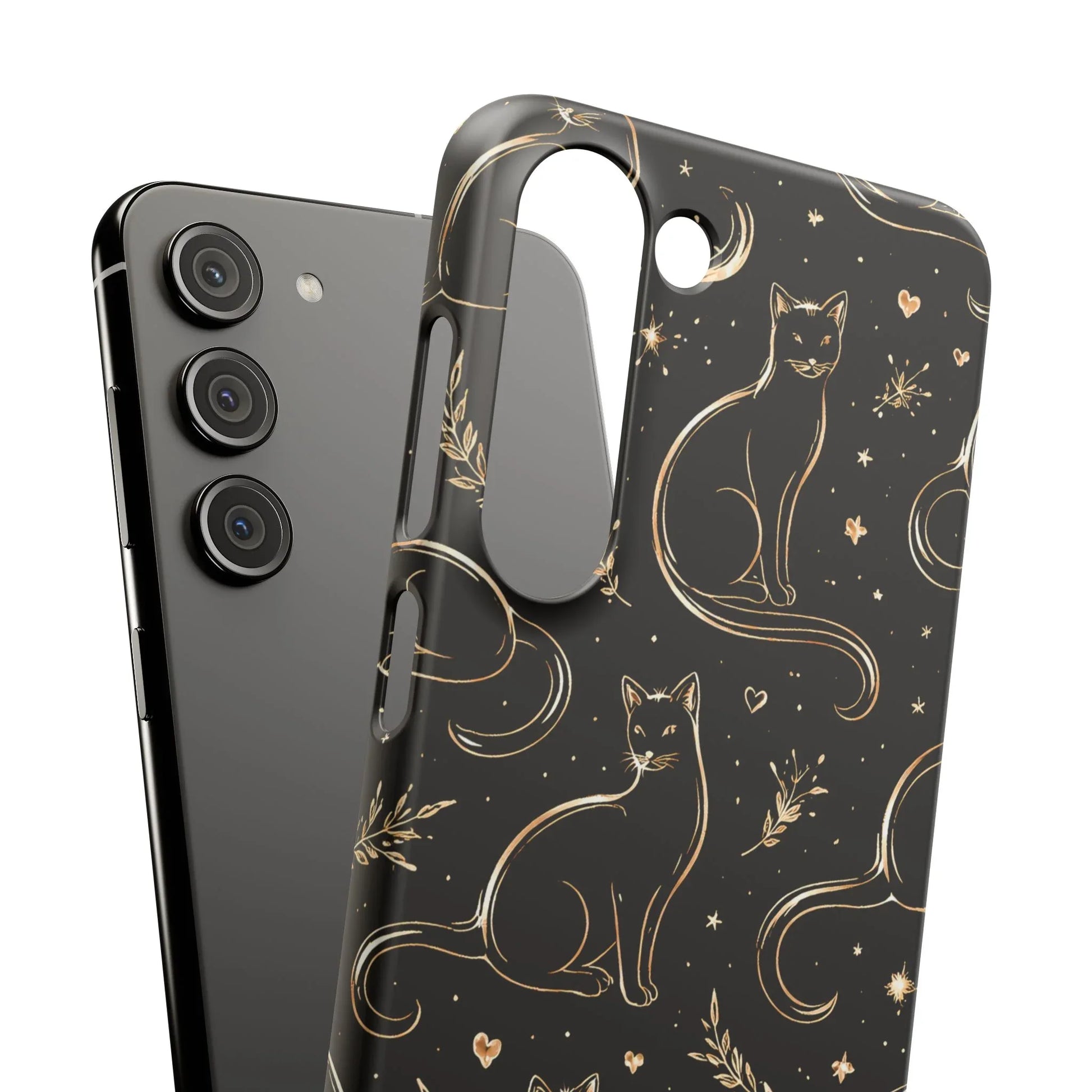 Golden Cat Pattern Phone Case for iPhone 11–17 & Galaxy S21–S25 - KARARMDESIGN