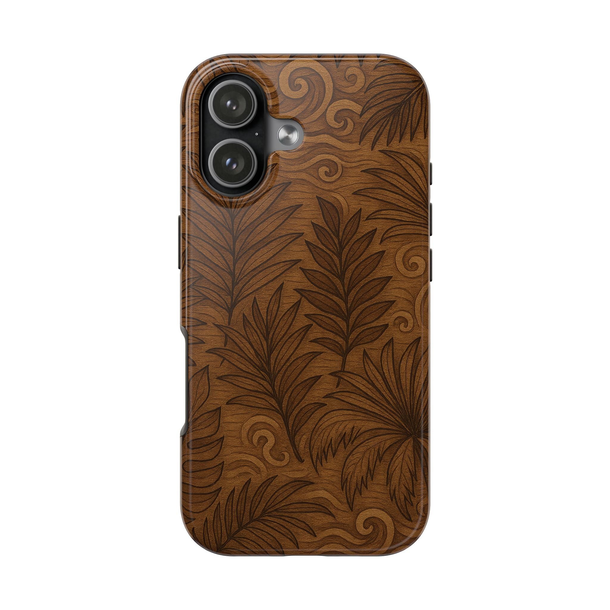 Wood Leaf Armor Phone Case for iPhone 11–17 & Galaxy S21–S26