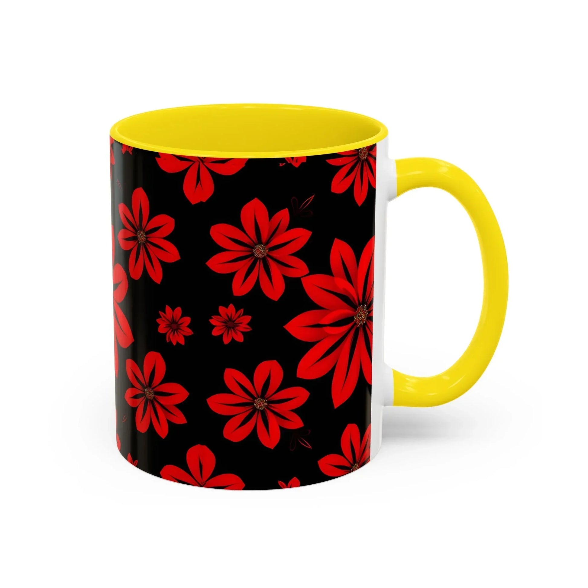 Accent Red Floral Coffee Mug – 11oz & 15oz - KarArmDesign
