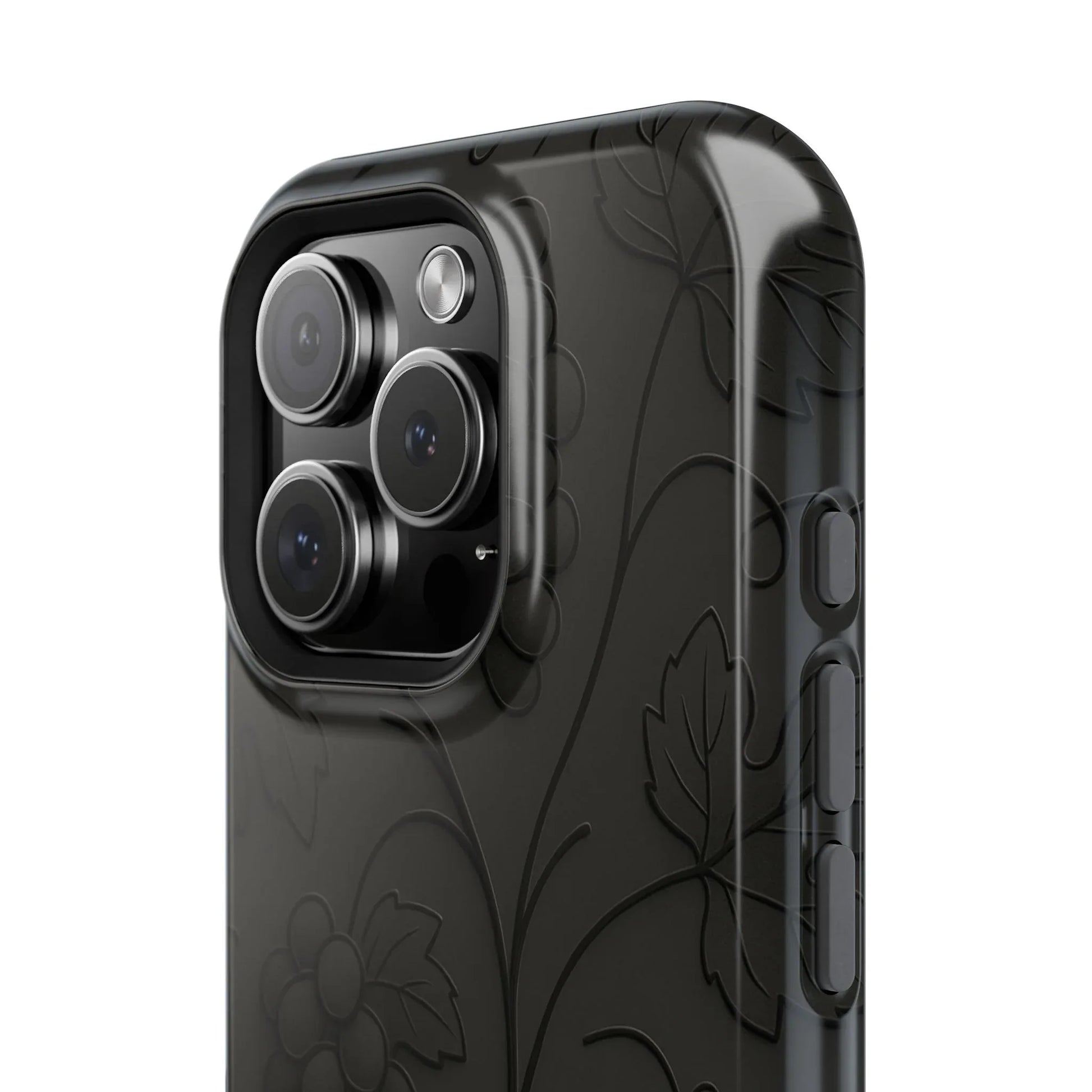 Elegant Embossed Grape Leaf Black Phone Case for iPhone and Galaxy - KARARMDESIGN