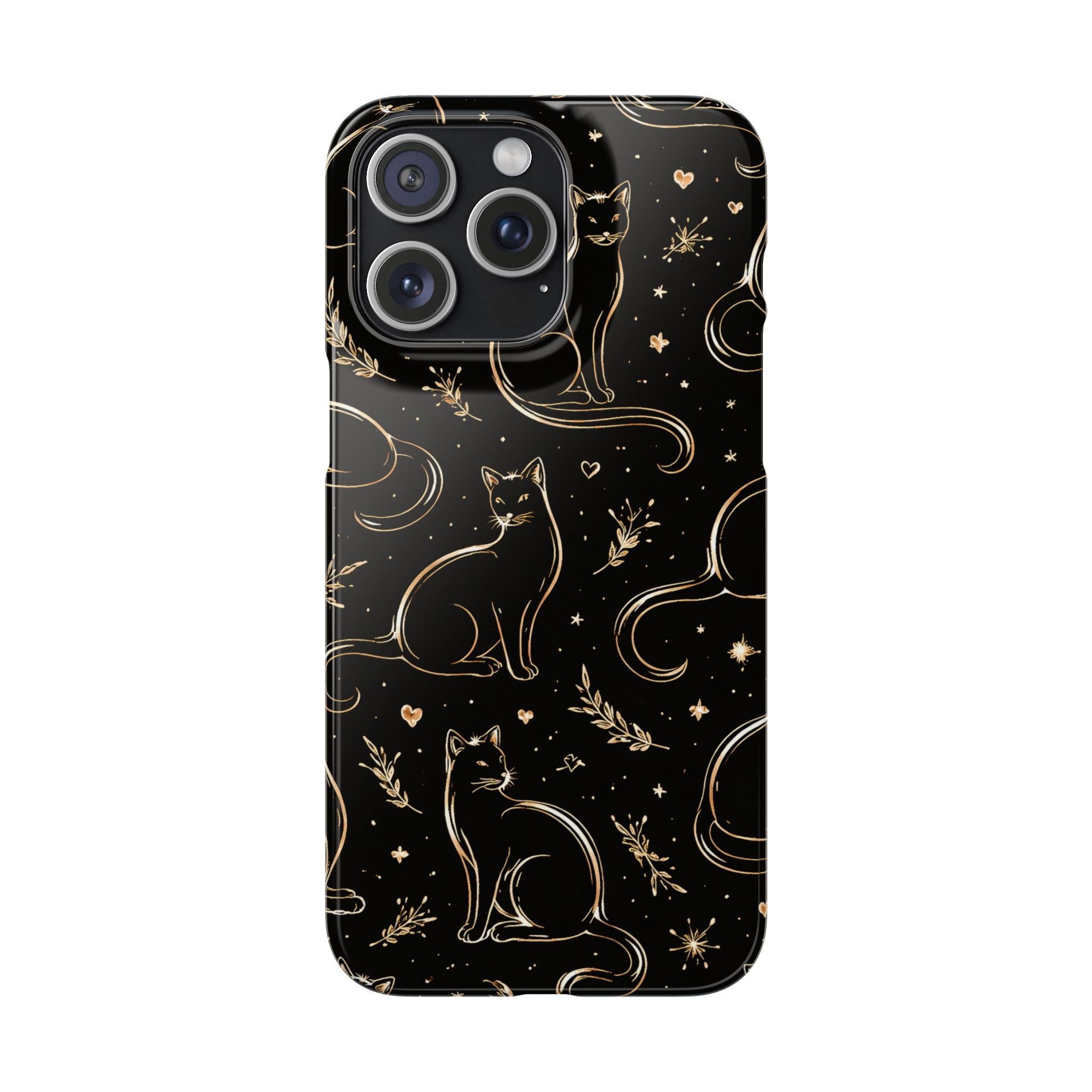 Golden Cat Pattern Phone Case for iPhone 11-17 and Galaxy S20-S26
