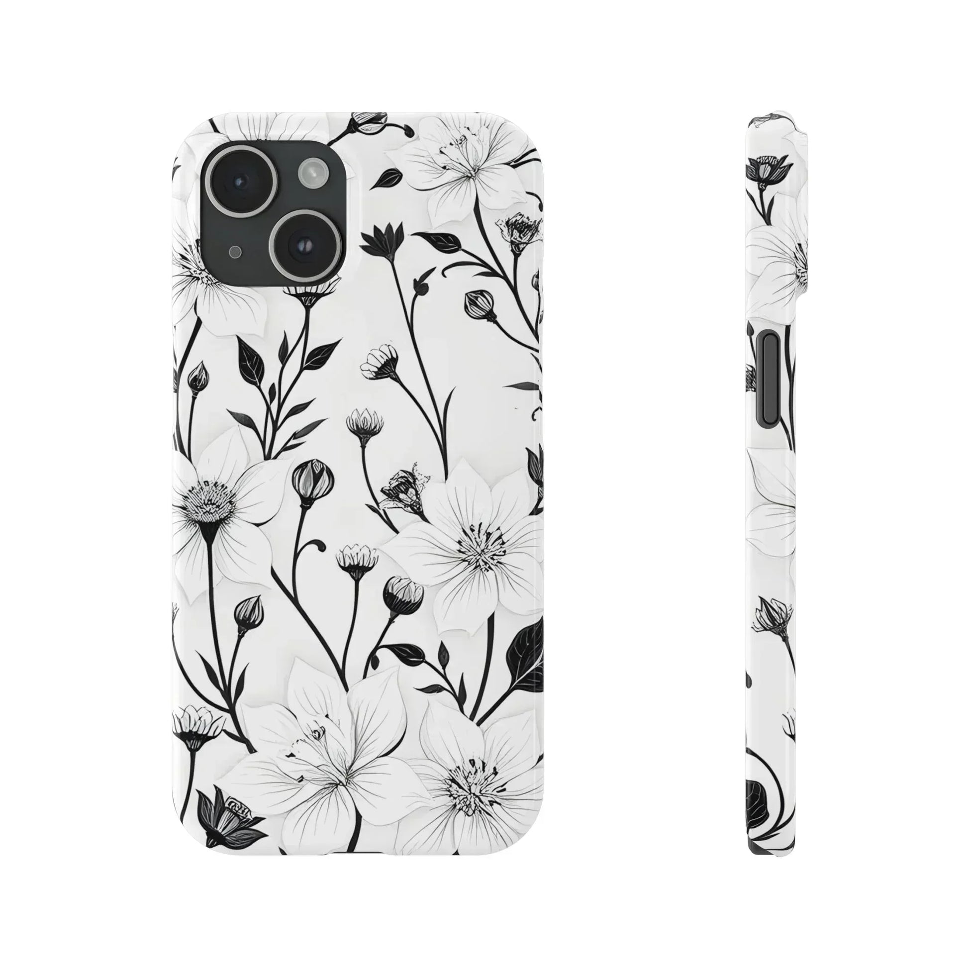 Monochrome Bloom Floral Phone Case for iPhone 11-16 - KARARMDESIGN