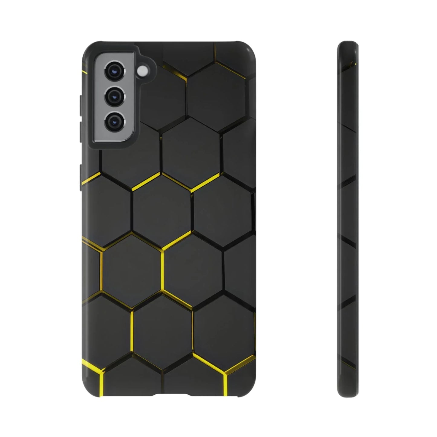 Black and Yellow Hexagon Geometric Tough Phone Case for Galaxy and Pixel - KarArmDesign