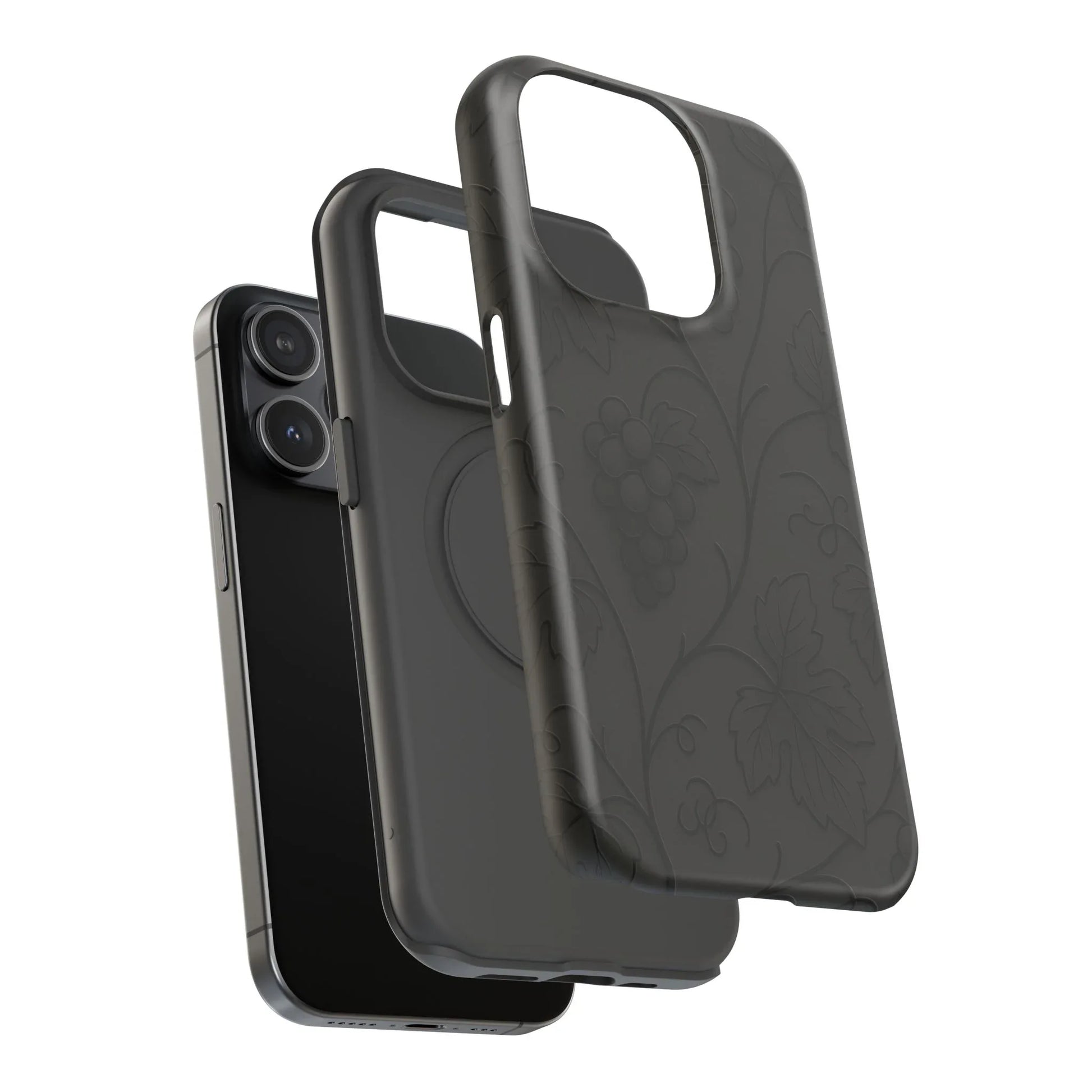 Elegant Embossed Grape Leaf Black Phone Case for iPhone and Galaxy - KARARMDESIGN