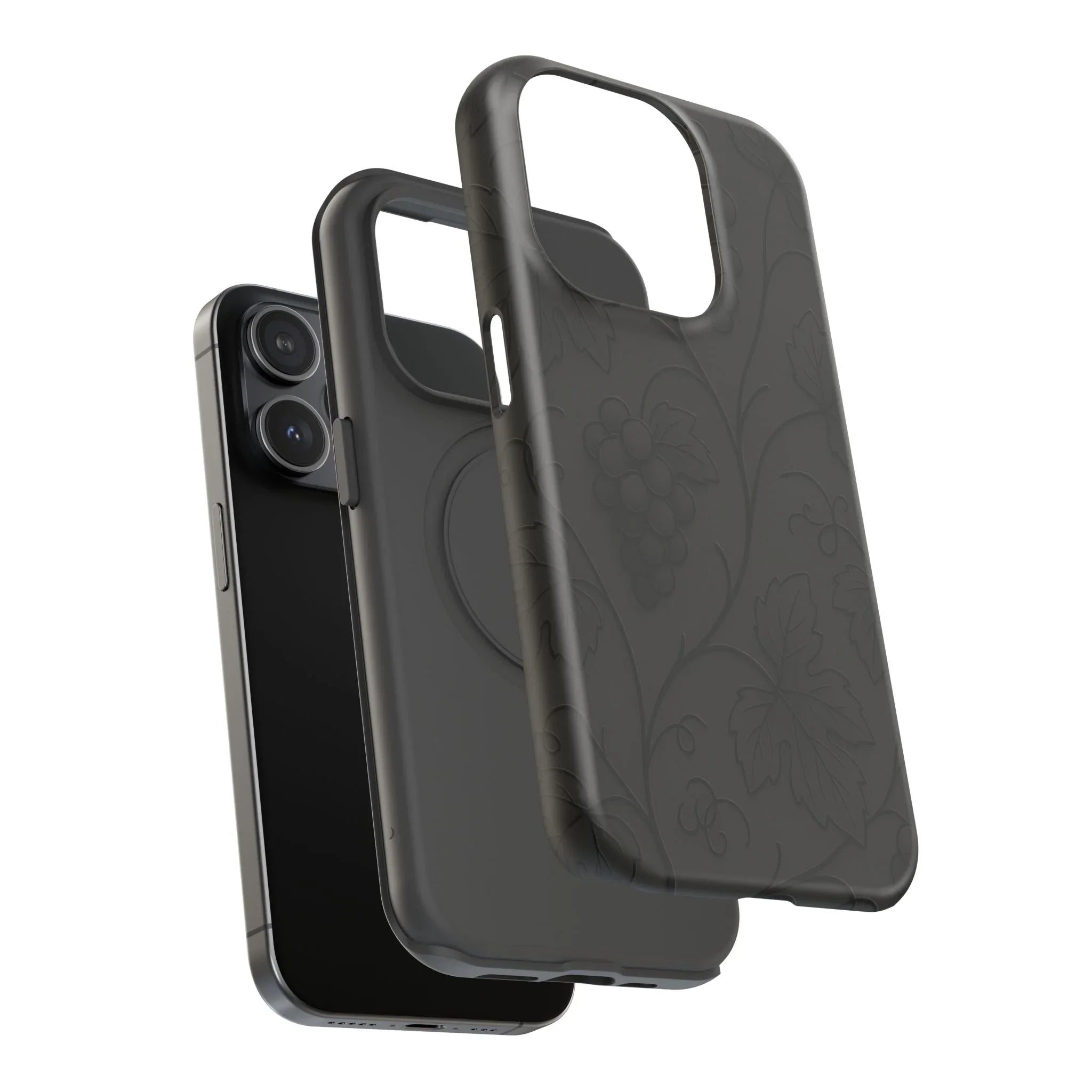 Elegant Embossed Grape Leaf Black Phone Case for iPhone and Galaxy - KARARMDESIGN