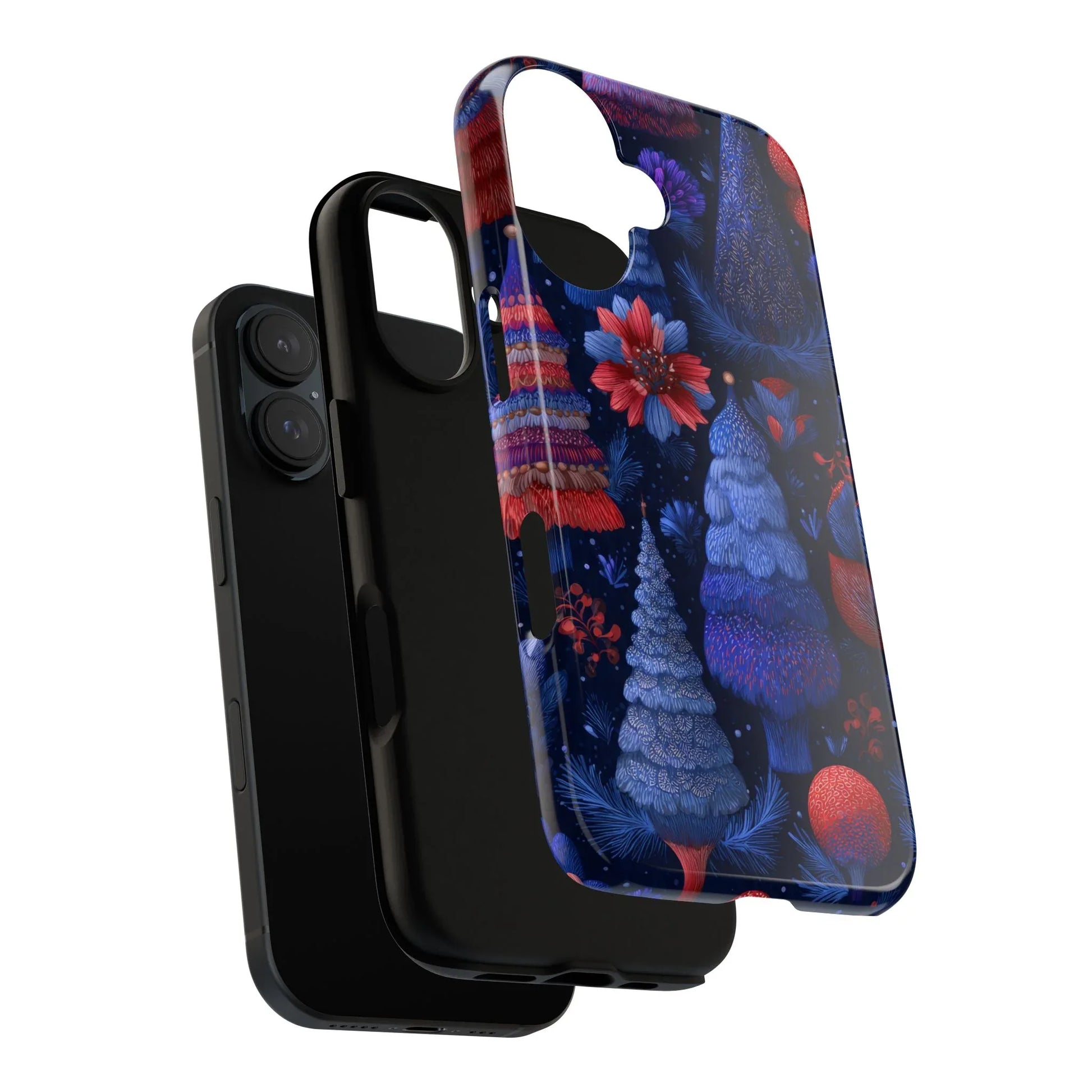 Midnight Blue Christmas Forest Phone Case for iPhone 8-17 and Galaxy S21–S25 - KARARMDESIGN