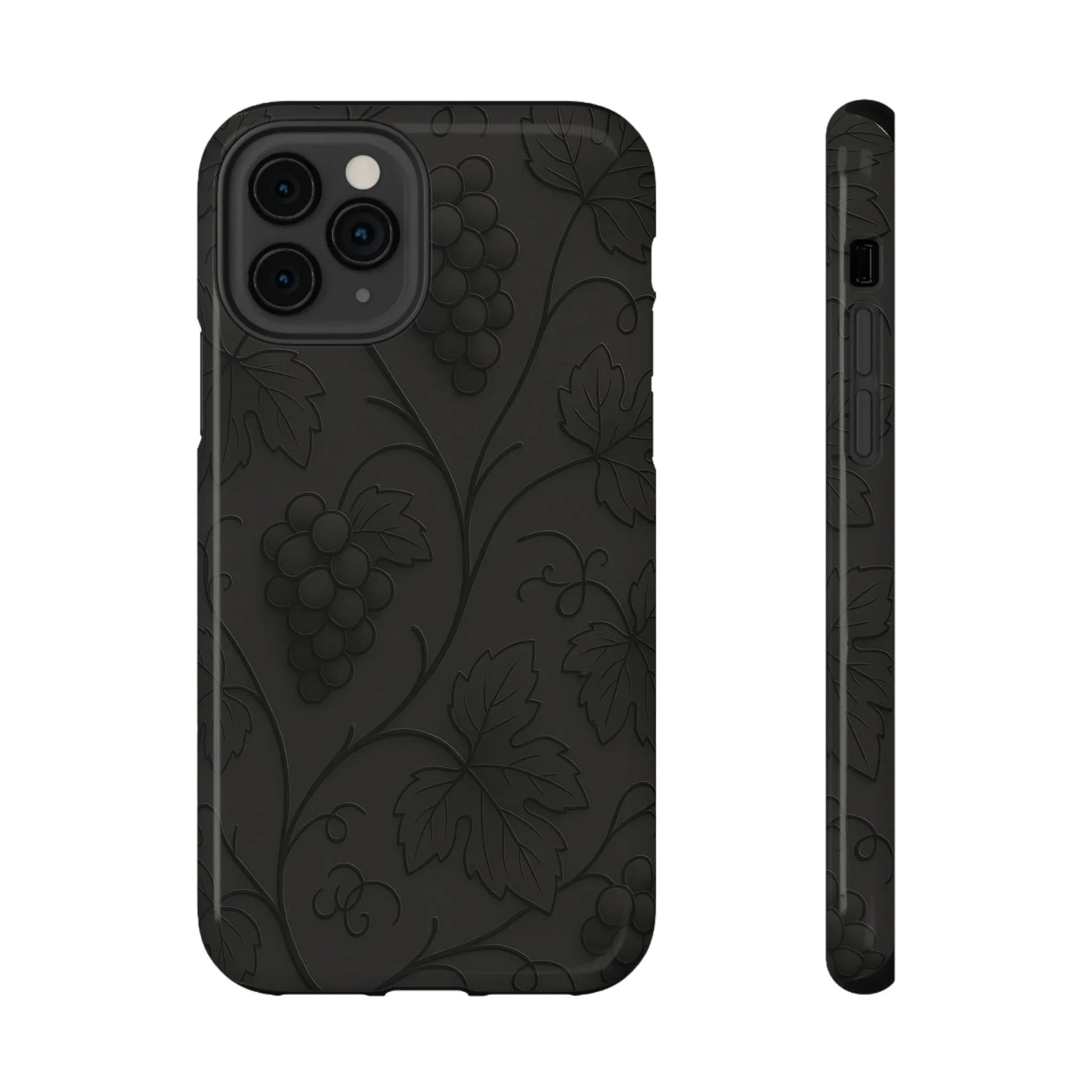 Elegant Embossed Grape Leaf Black Phone Case for iPhone and Galaxy - KARARMDESIGN