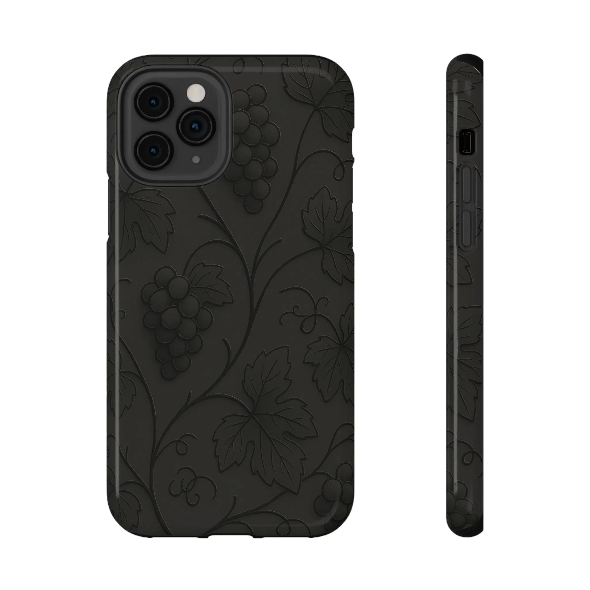 Elegant Embossed Grape Leaf Black Phone Case for iPhone and Galaxy - KARARMDESIGN