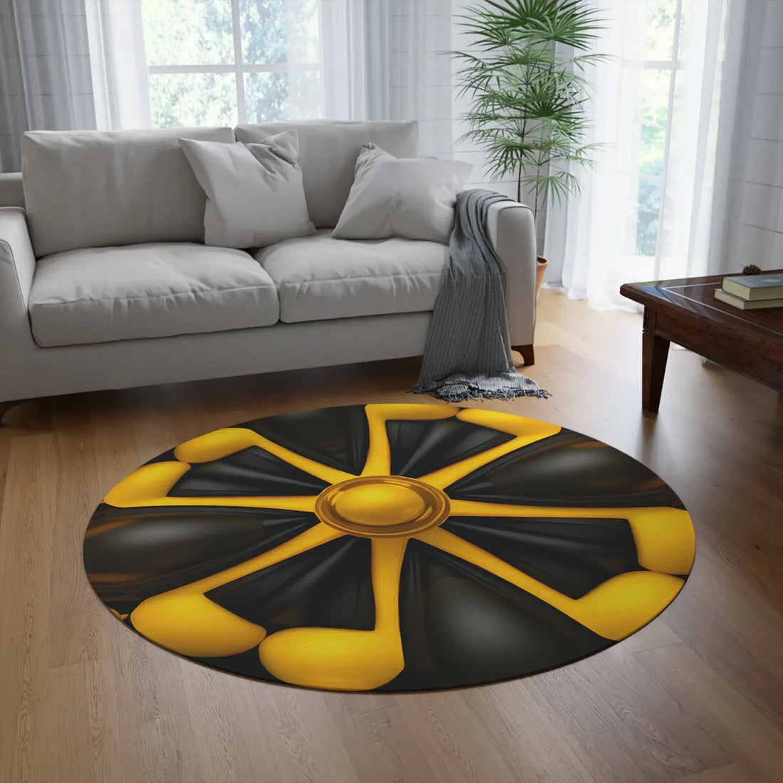 Black and Yellow Geometric Round Rug – Bold Statement for Modern Floors - KarArmDesign