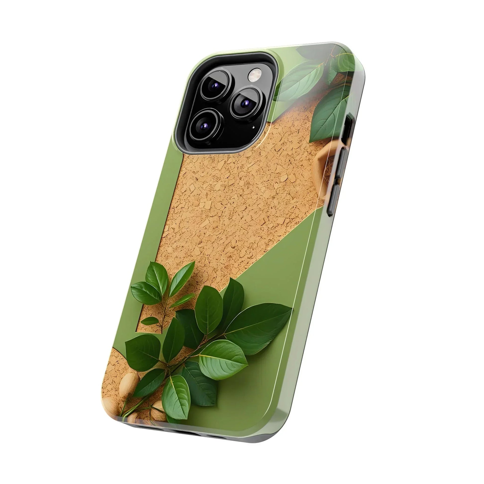 Eco-Inspired Tough Phone Case – Cork Texture with Leaf & Seed Design for iPhone 7-16 and Samsung Galaxy S21-S24 - KarArmDesign