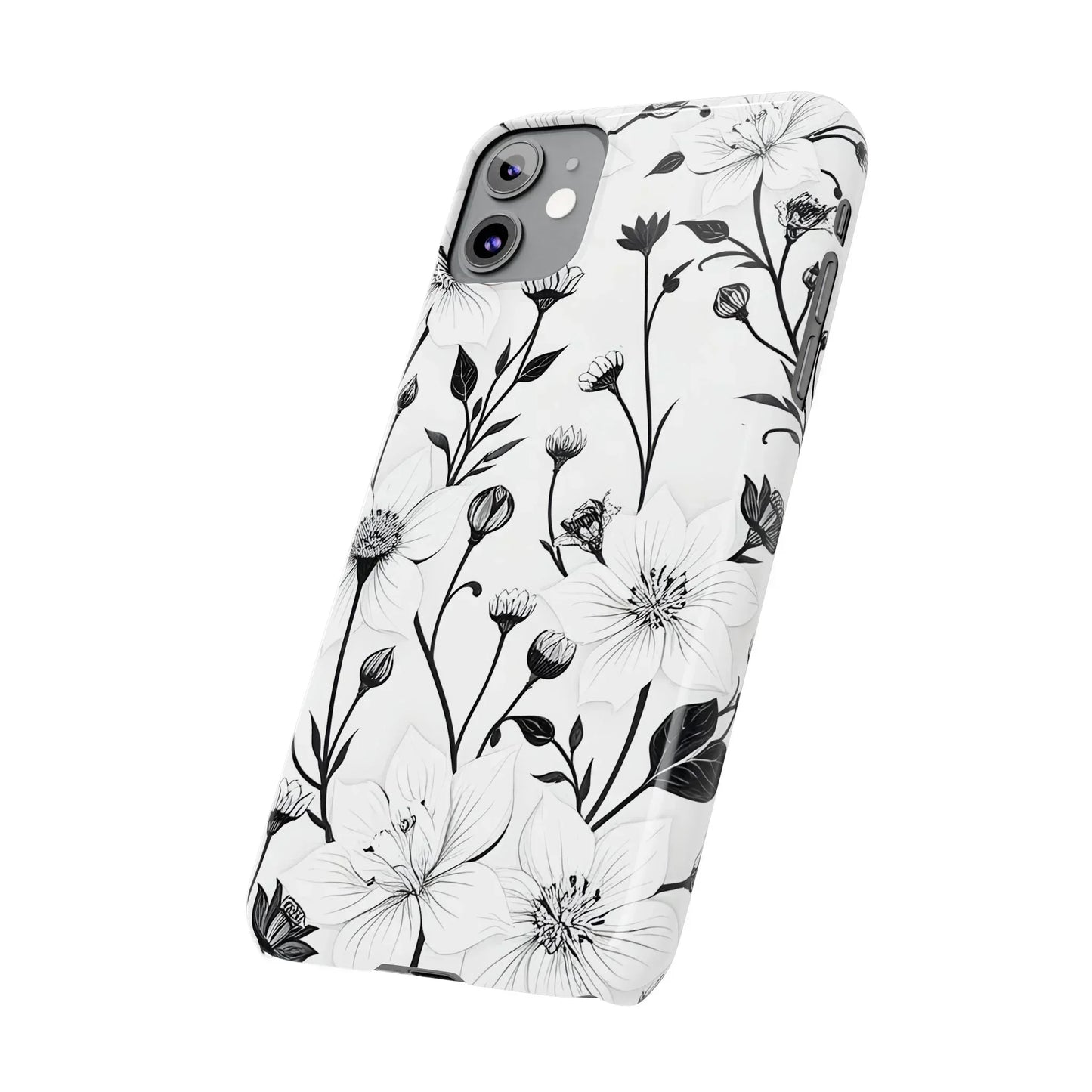 Monochrome Bloom Slim Floral Phone Case for iPhone 7-16 Models - KarArmDesign