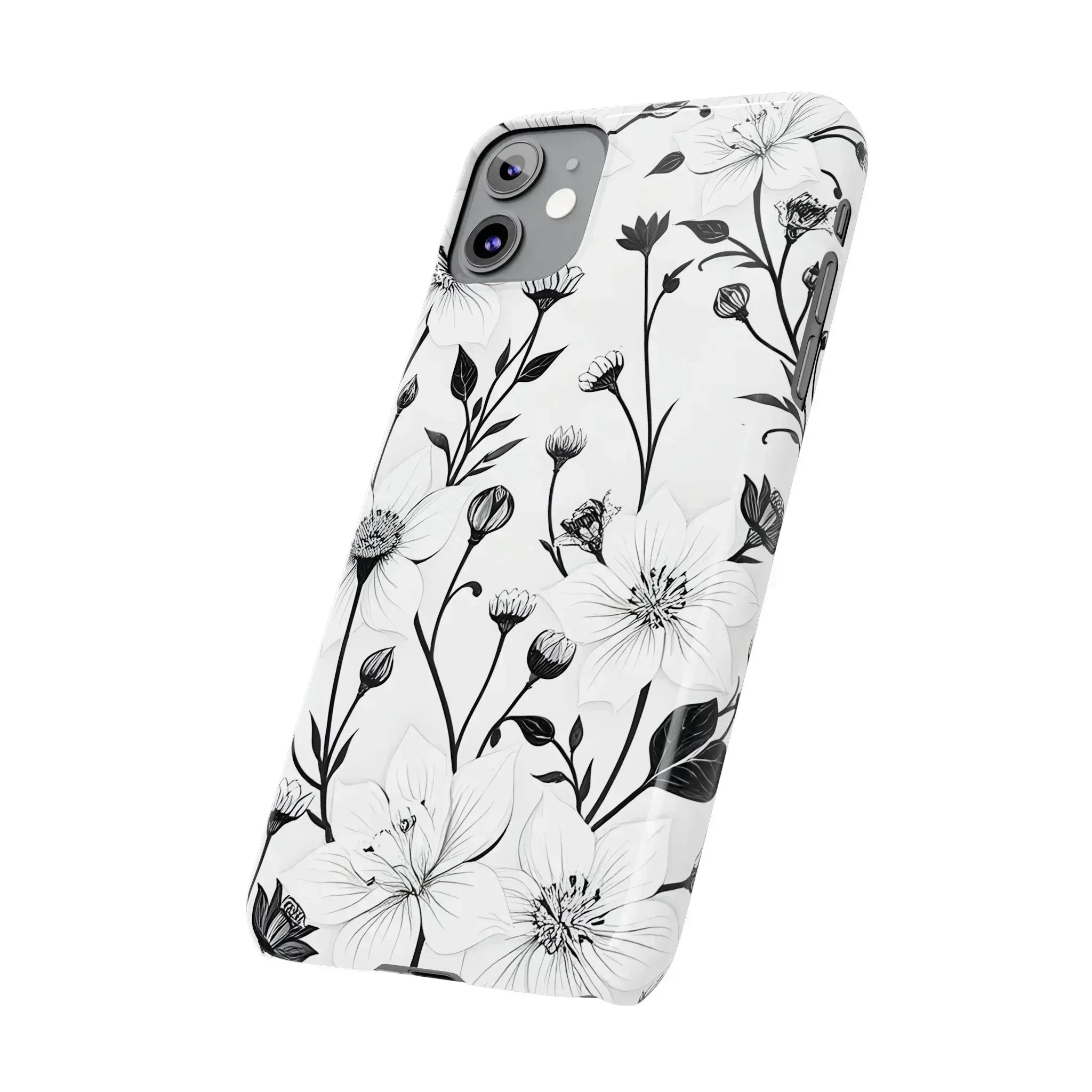 Monochrome Bloom Floral Phone Case for iPhone 11-16 - KARARMDESIGN