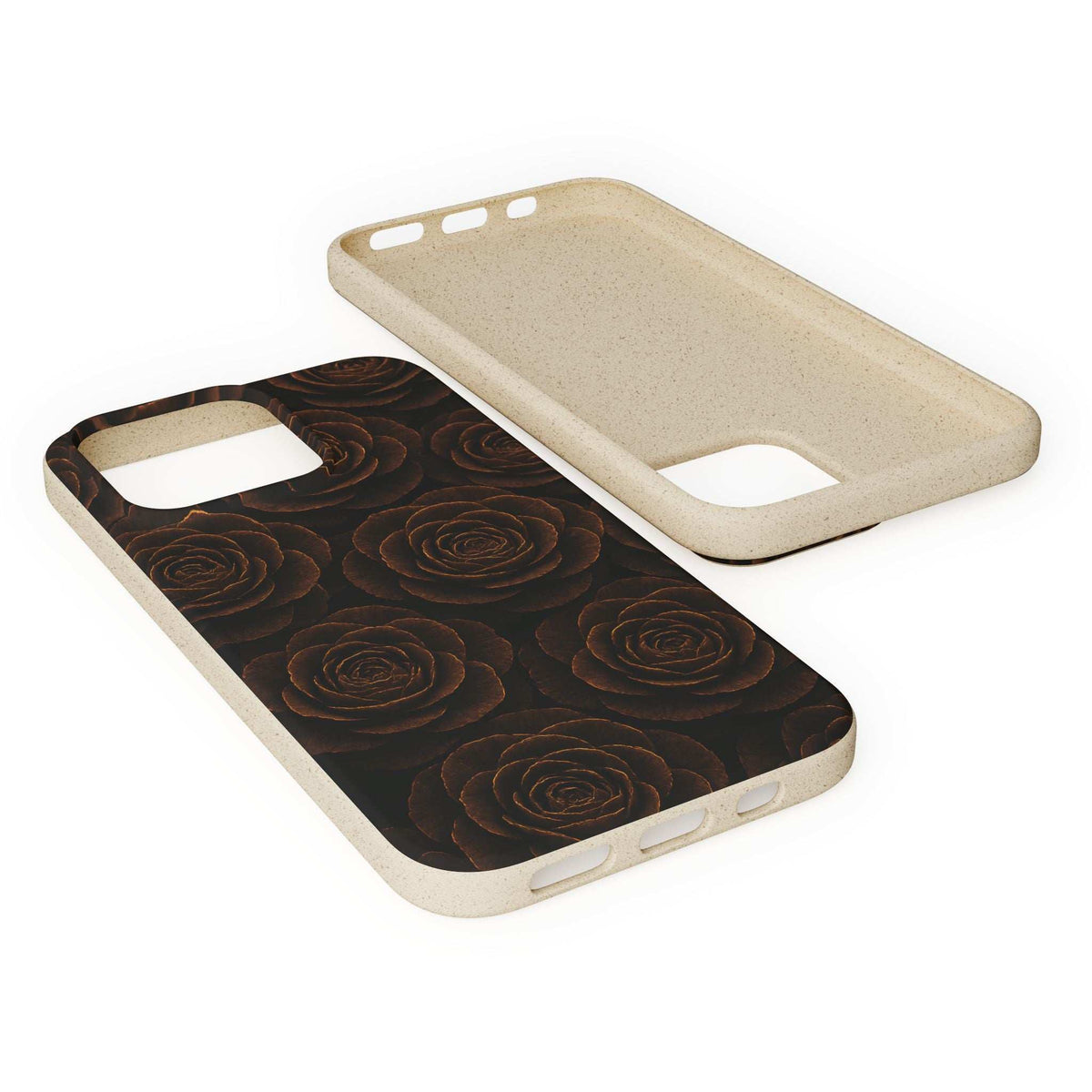 Wooden rose phone case set with dark rose back and light beige protective frame