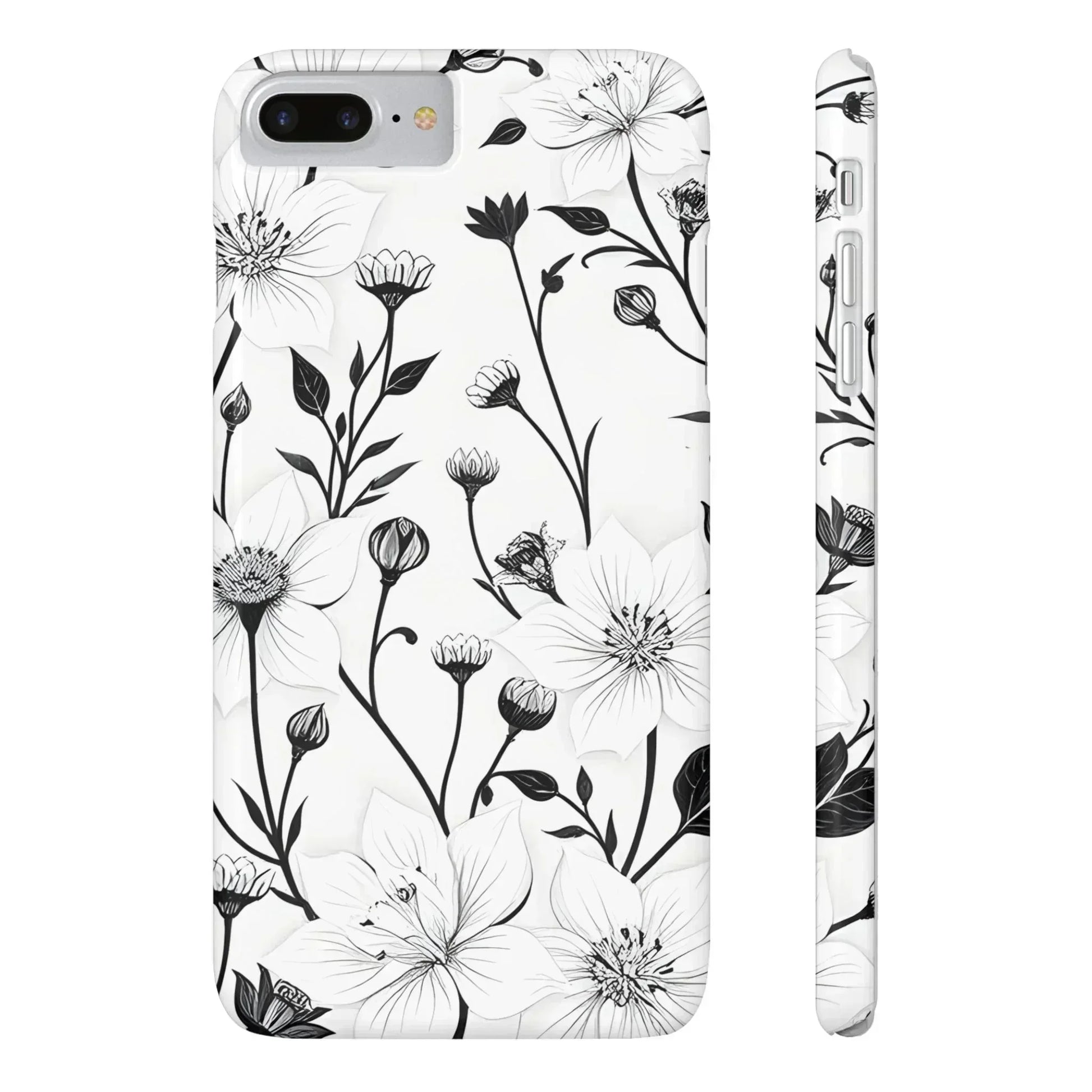 Monochrome Bloom Floral Phone Case for iPhone 11-16 - KARARMDESIGN