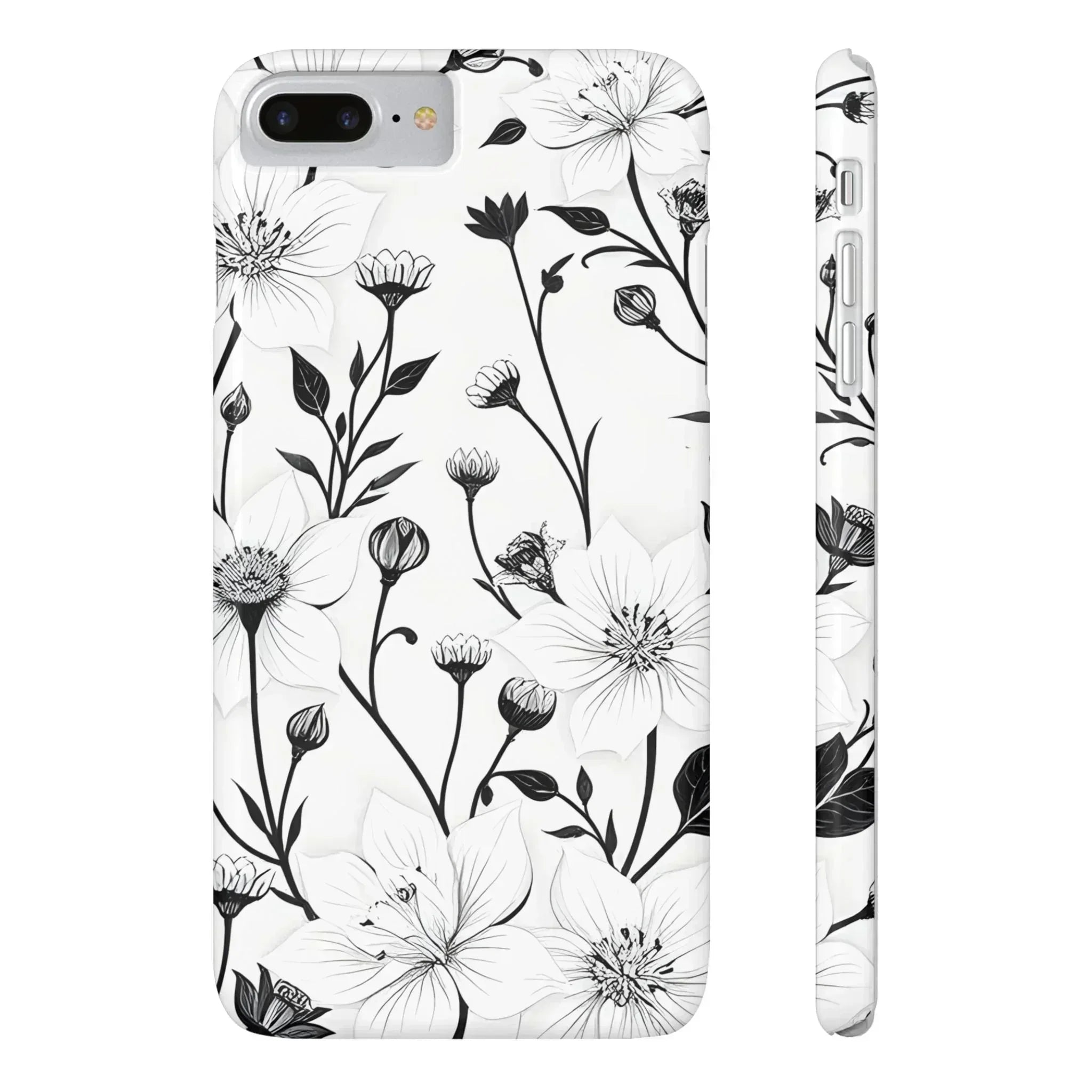 Monochrome Bloom Floral Phone Case for iPhone 11-16 - KARARMDESIGN