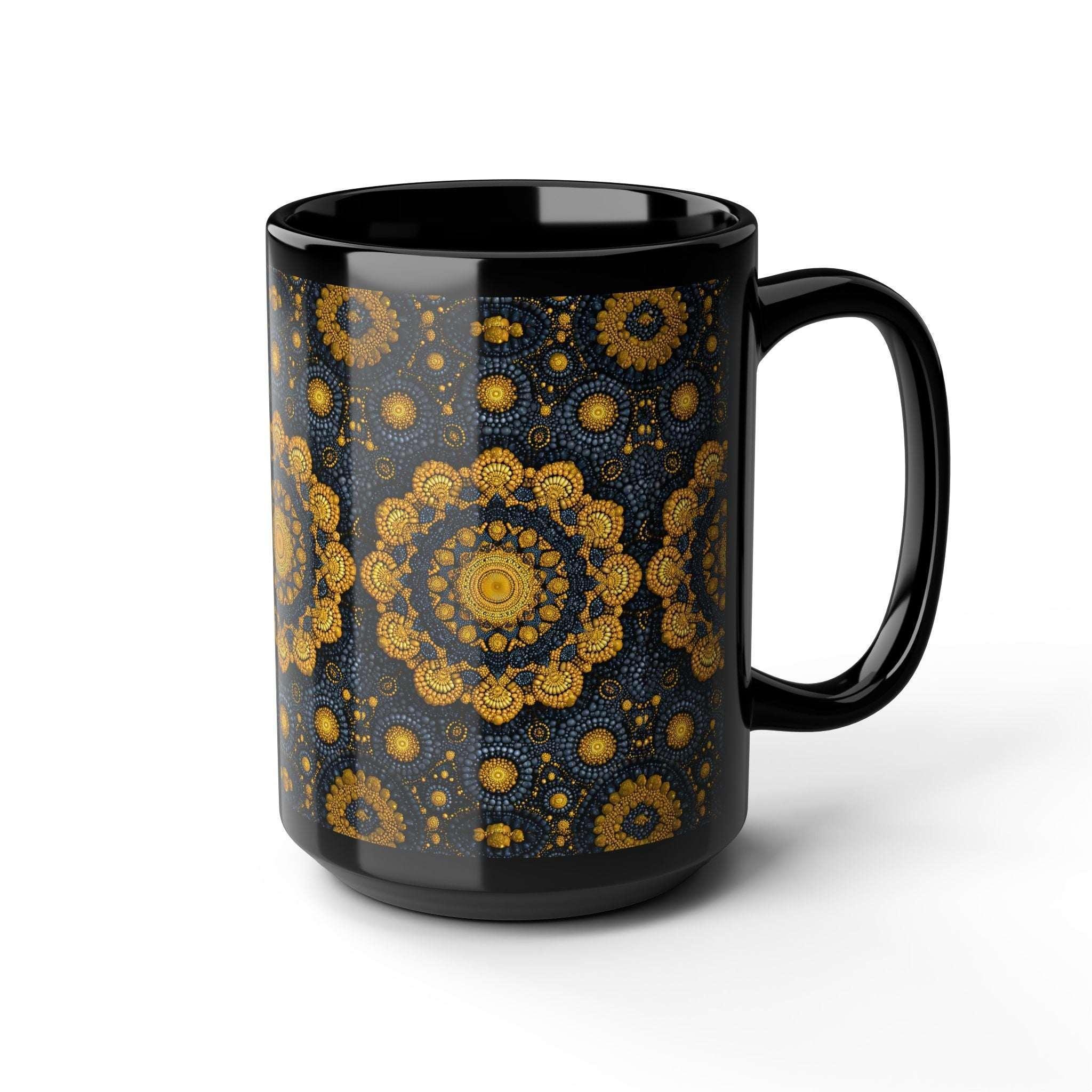 Golden Mandala Nightfall Mug - Black Mug (11oz, 15oz) - KARARMDESIGN