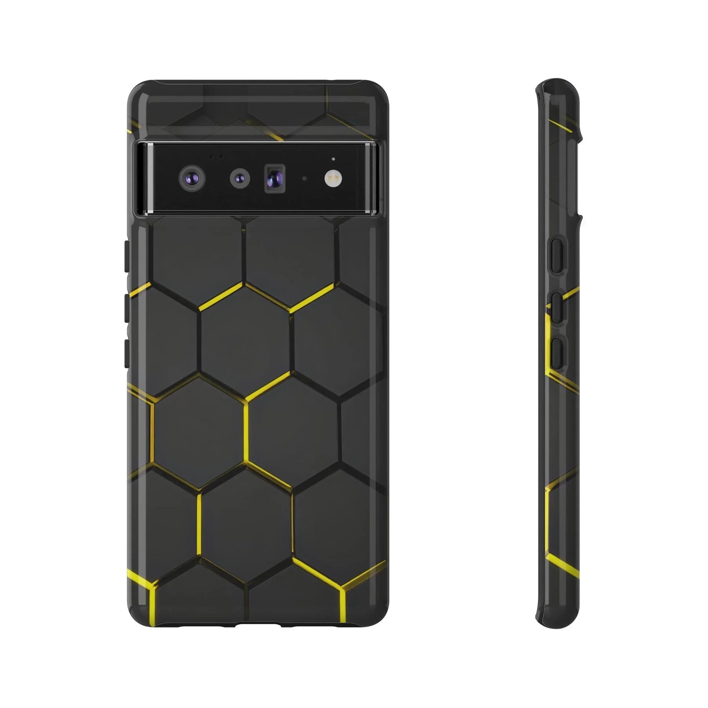 Black and Yellow Hexagon Geometric Tough Phone Case for Galaxy and Pixel - KarArmDesign