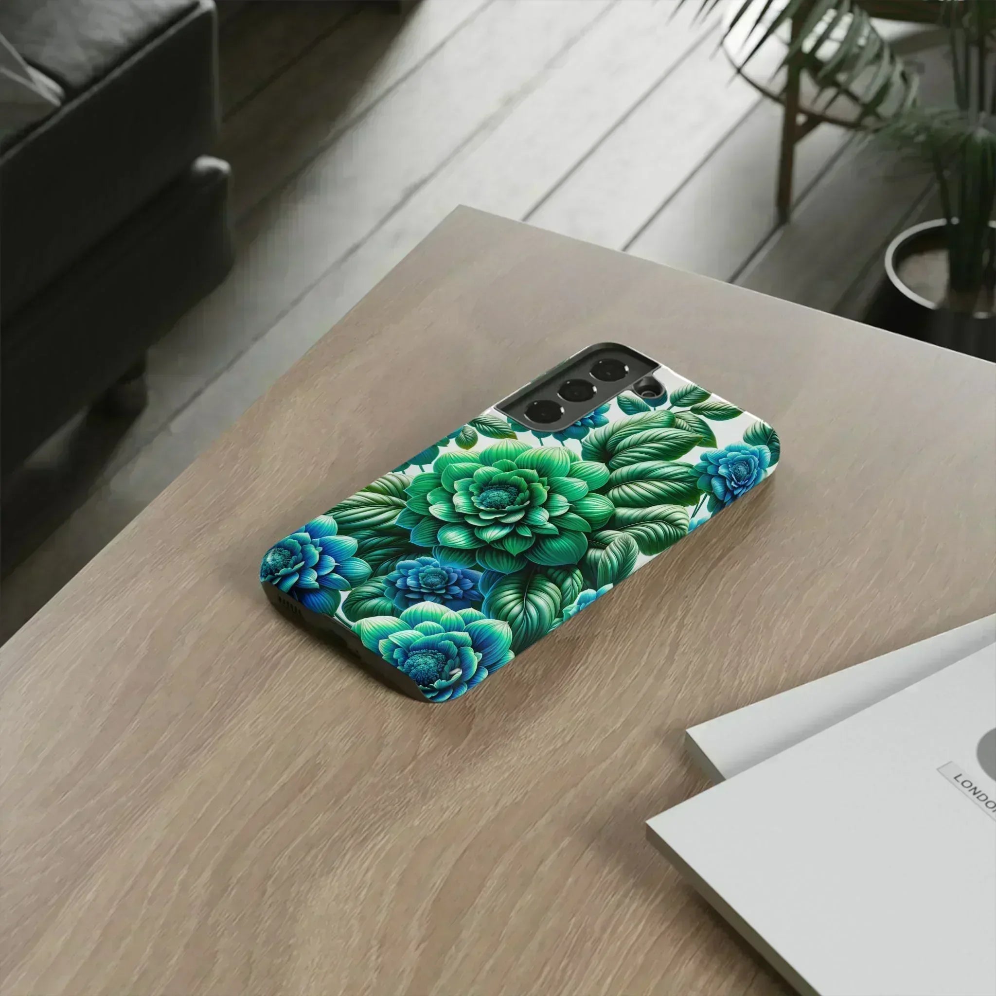 Green and Blue Floral Phone Case for Galaxy S10-S25 - KARARMDESIGN