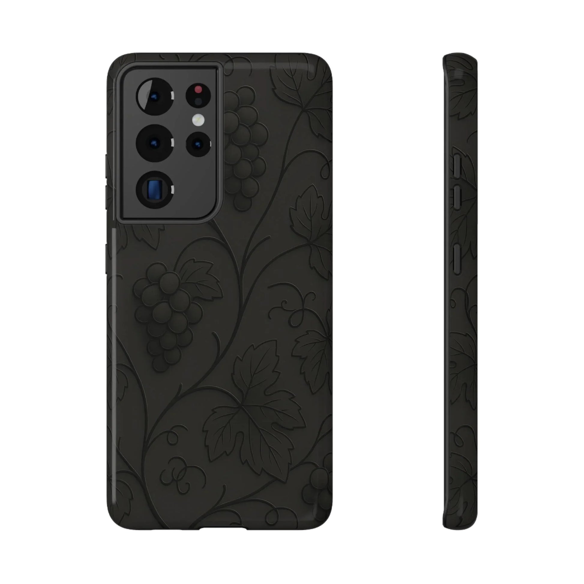 Elegant Embossed Grape Leaf Black Phone Case for iPhone and Galaxy - KARARMDESIGN