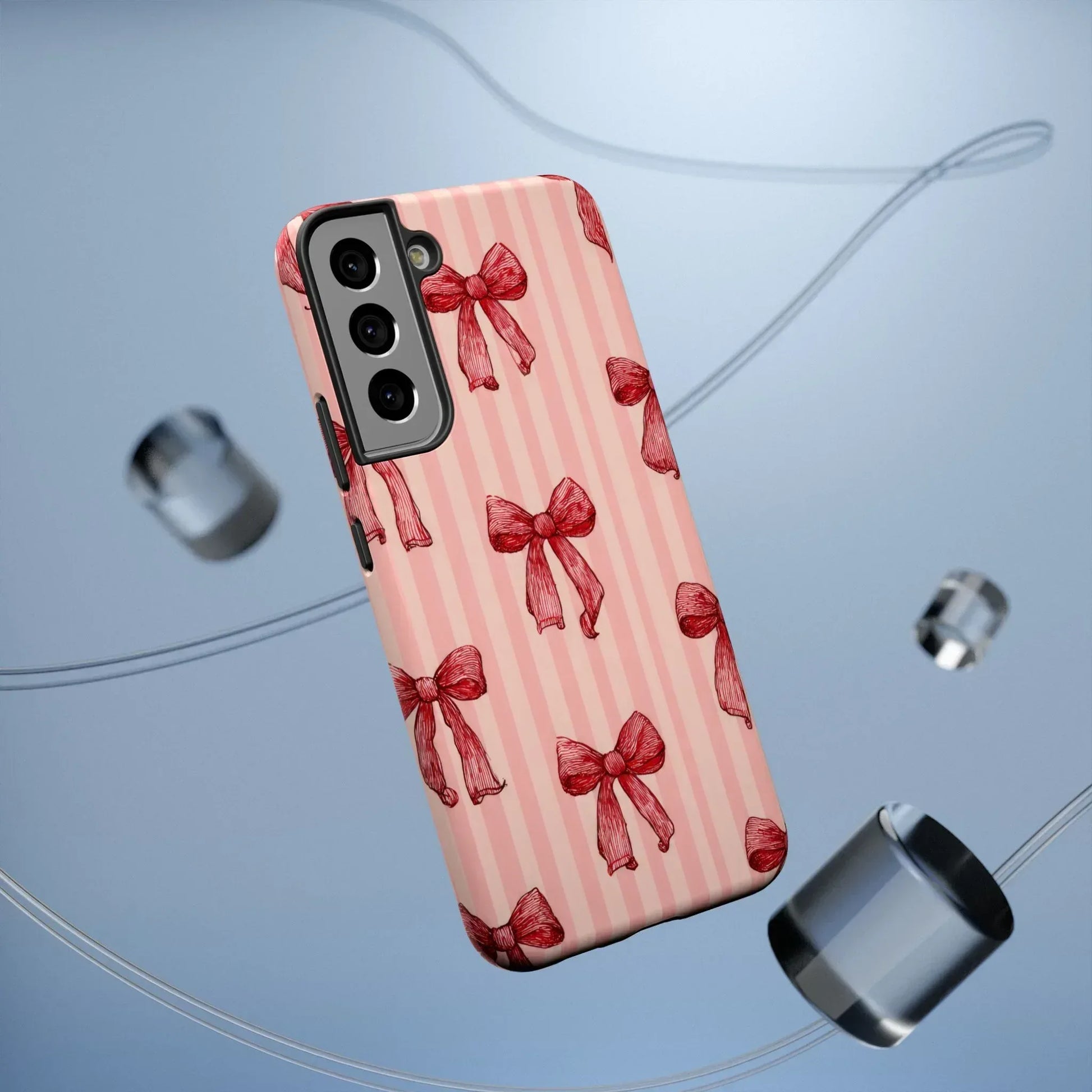Red Bow Stripe Phone Case for iPhone 11-17 & Galaxy S21-S22 - KARARMDESIGN