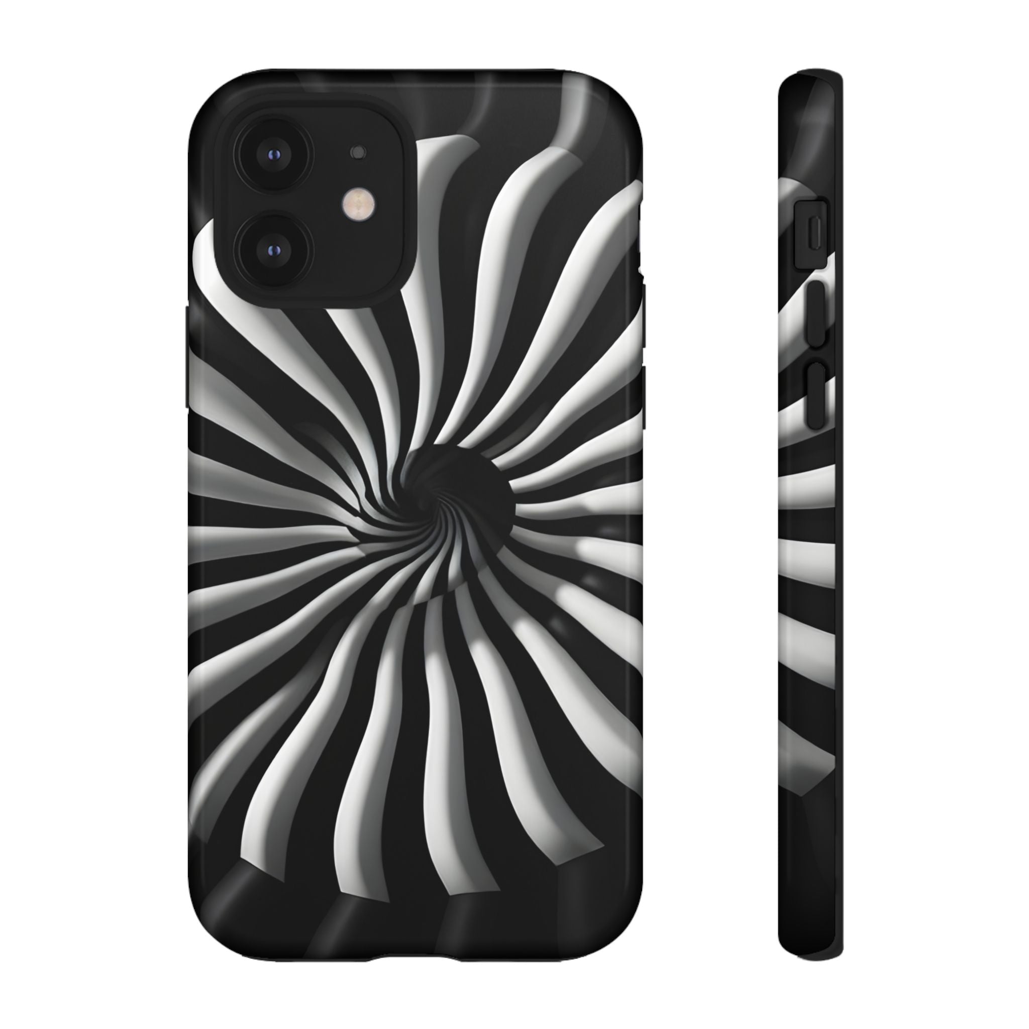 Hypnotic Black and White Spiral Phone Case – Optical Illusion Design for iPhone & Galaxy