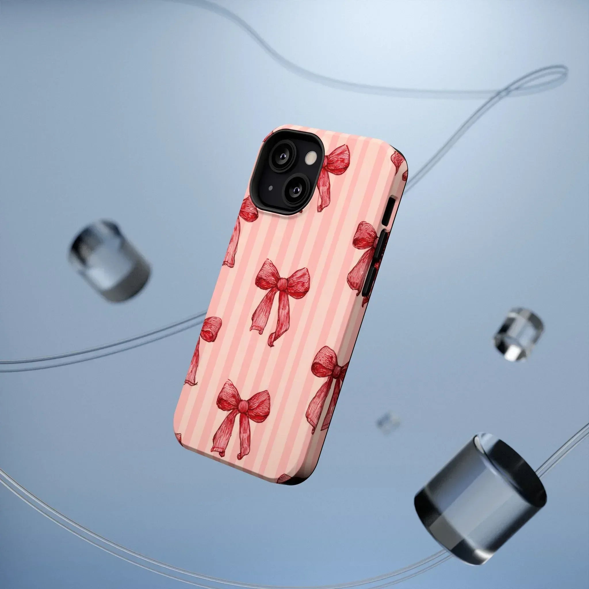 Red Bow Stripe Phone Case for iPhone 11-17 & Galaxy S21-S22 - KARARMDESIGN