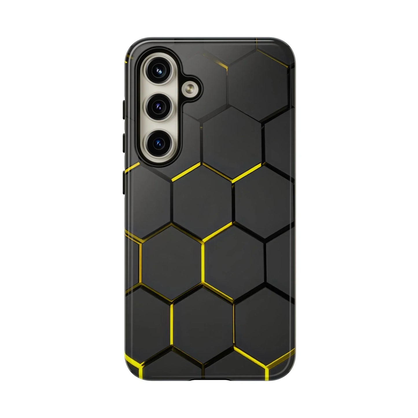 Black and Yellow Hexagon Geometric Tough Phone Case for Galaxy and Pixel - KarArmDesign