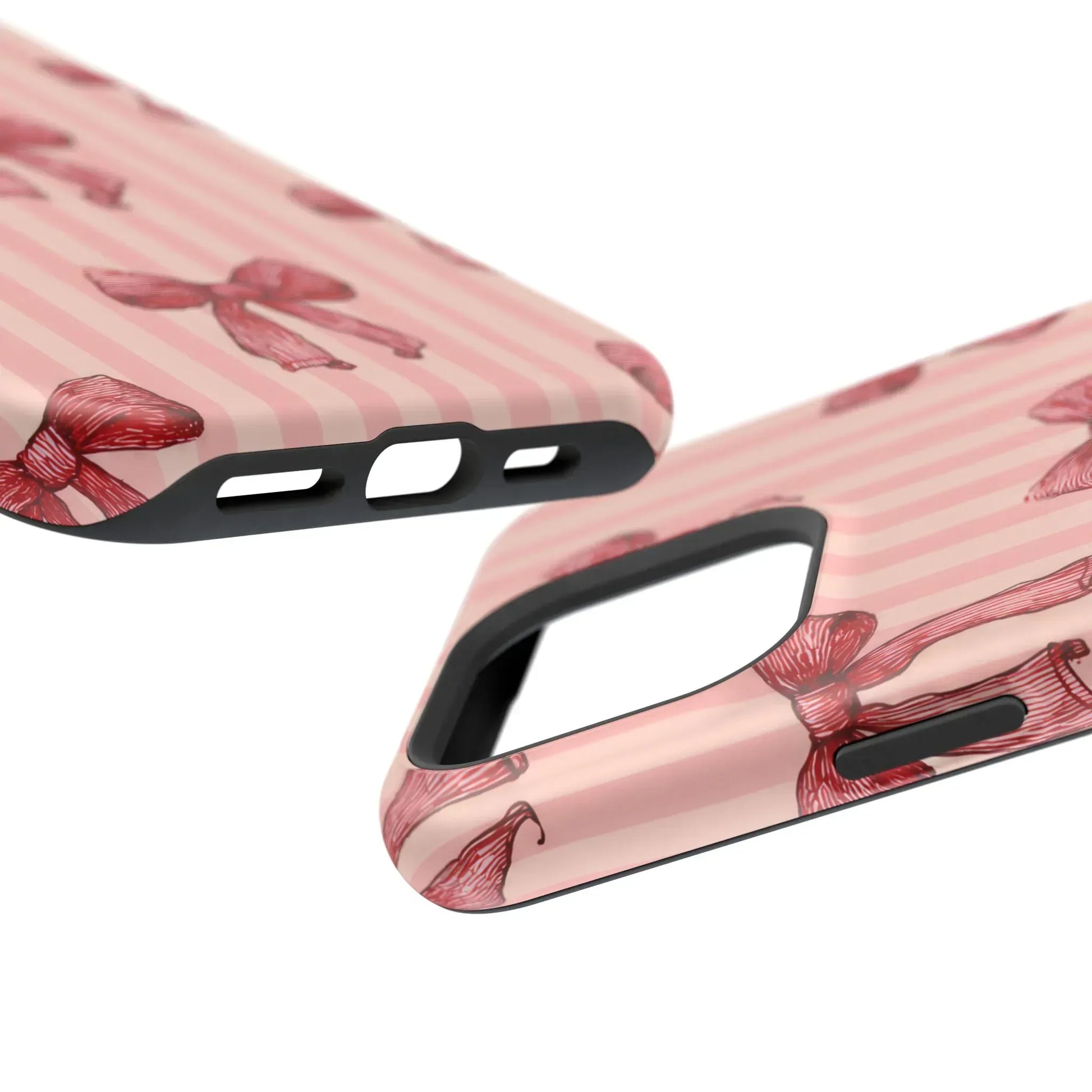 Red Bow Stripe Phone Case for iPhone 11-17 & Galaxy S21-S22 - KARARMDESIGN