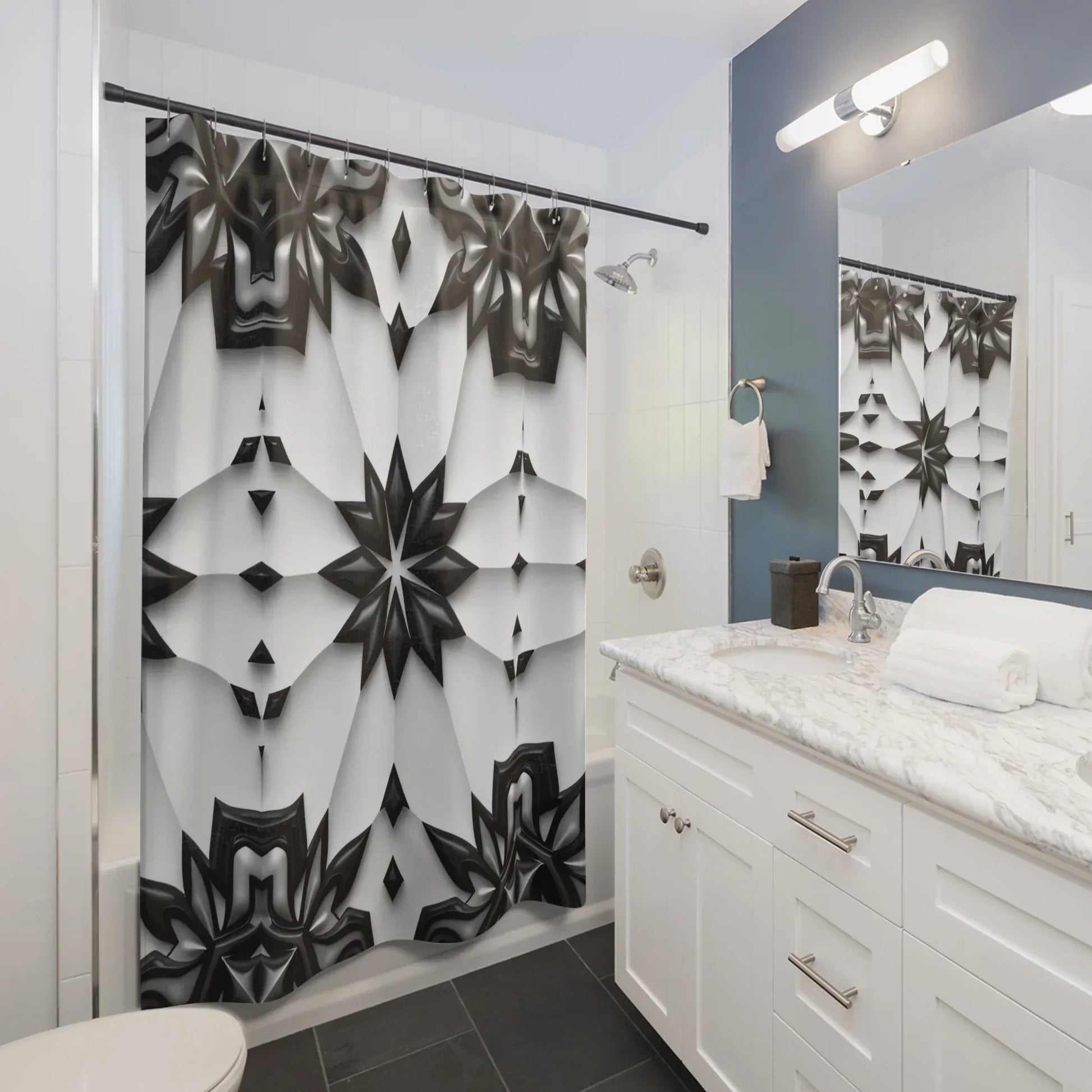 Abstract Black and White Modern Geometric Shower Curtain - KarArmDesign