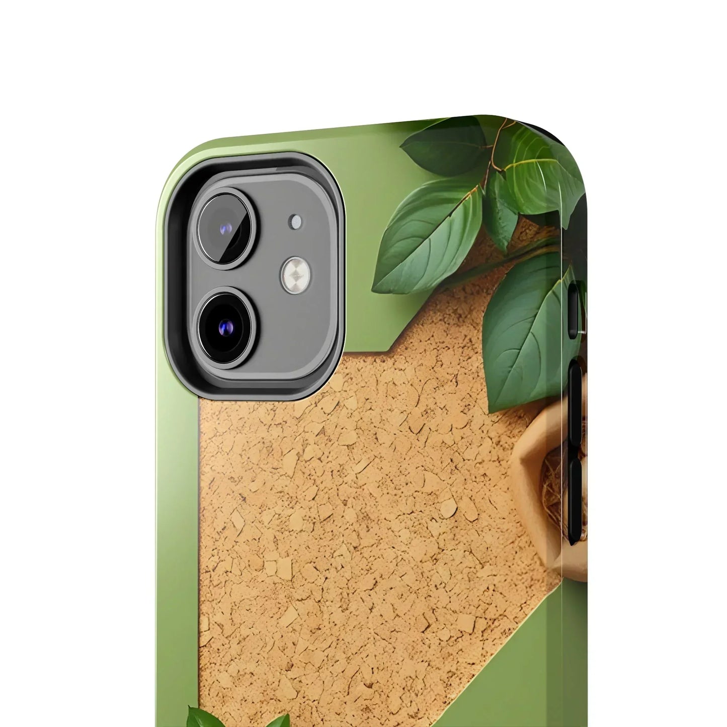 Eco-Inspired Tough Phone Case – Cork Texture with Leaf & Seed Design for iPhone 7-16 and Samsung Galaxy S21-S24 - KarArmDesign