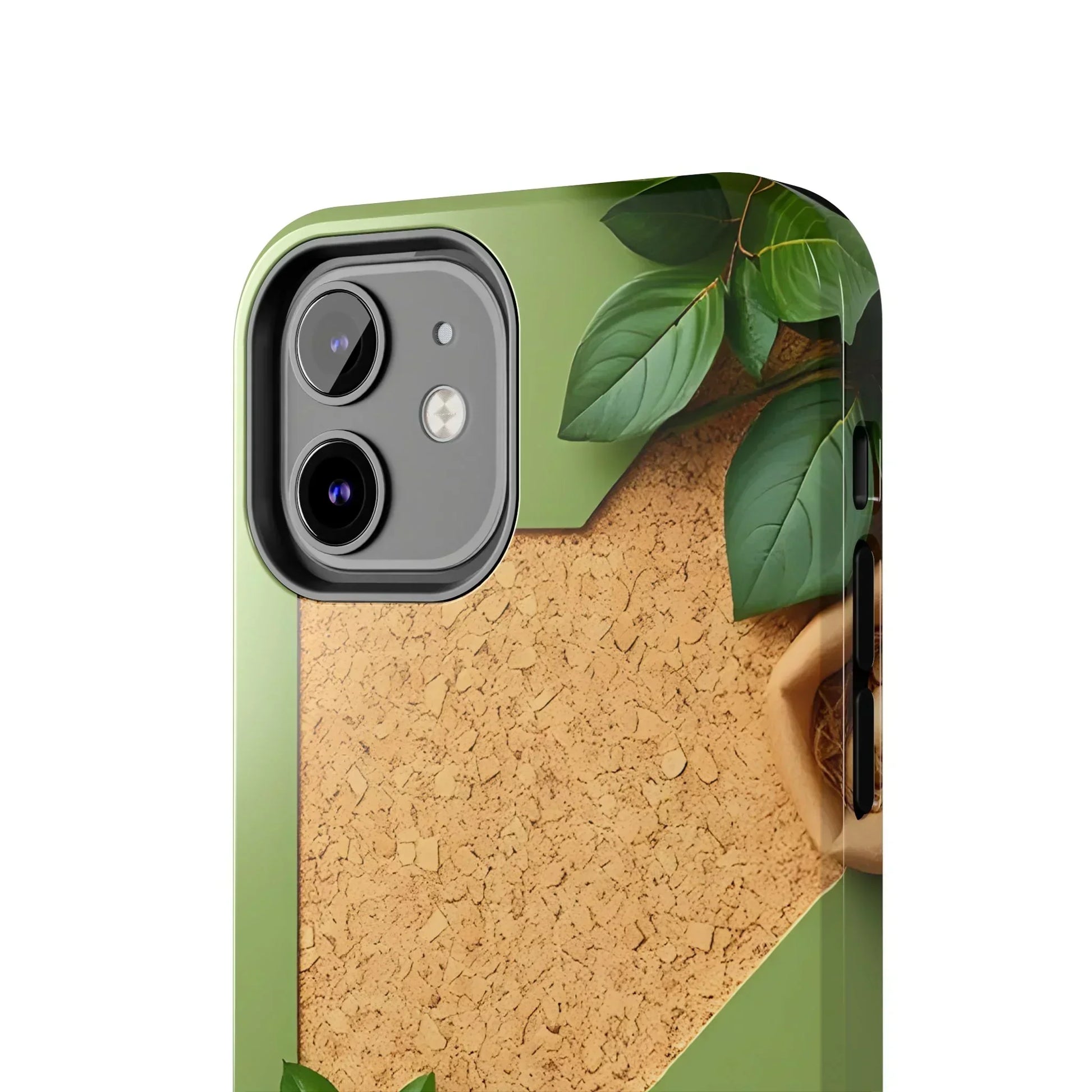 Eco-Inspired Tough Phone Case – Cork Texture with Leaf & Seed Design for iPhone 7-16 and Samsung Galaxy S21-S24 - KarArmDesign