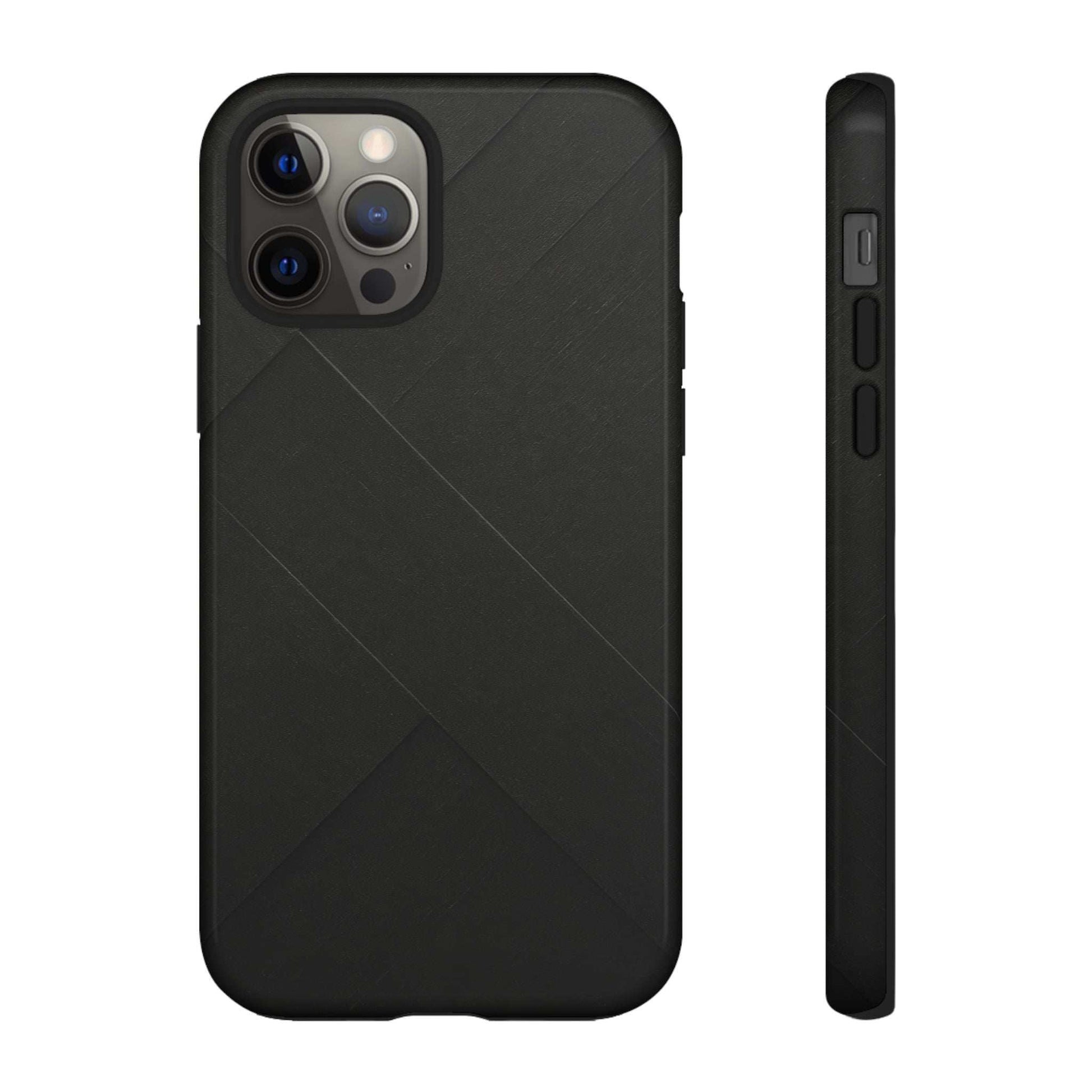 Matte black phone case showing diagonal lines and triple camera cutout