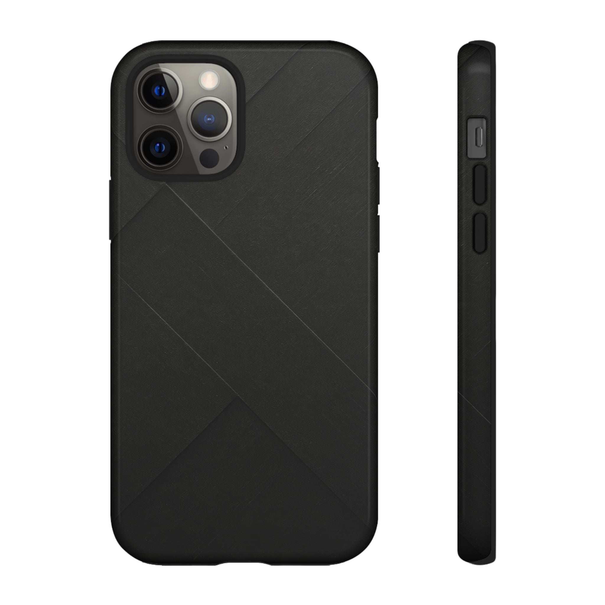 Matte black phone case showing diagonal lines and triple camera cutout