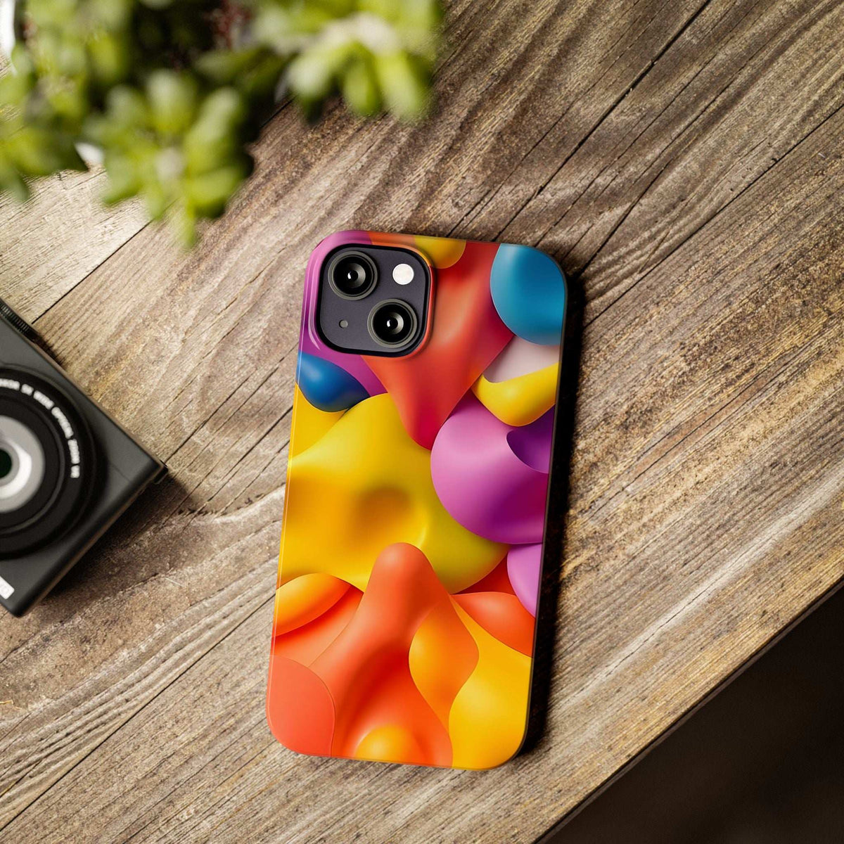 Abstract multicolor phone case for iPhone 11-17 with multi-lens camera cutout