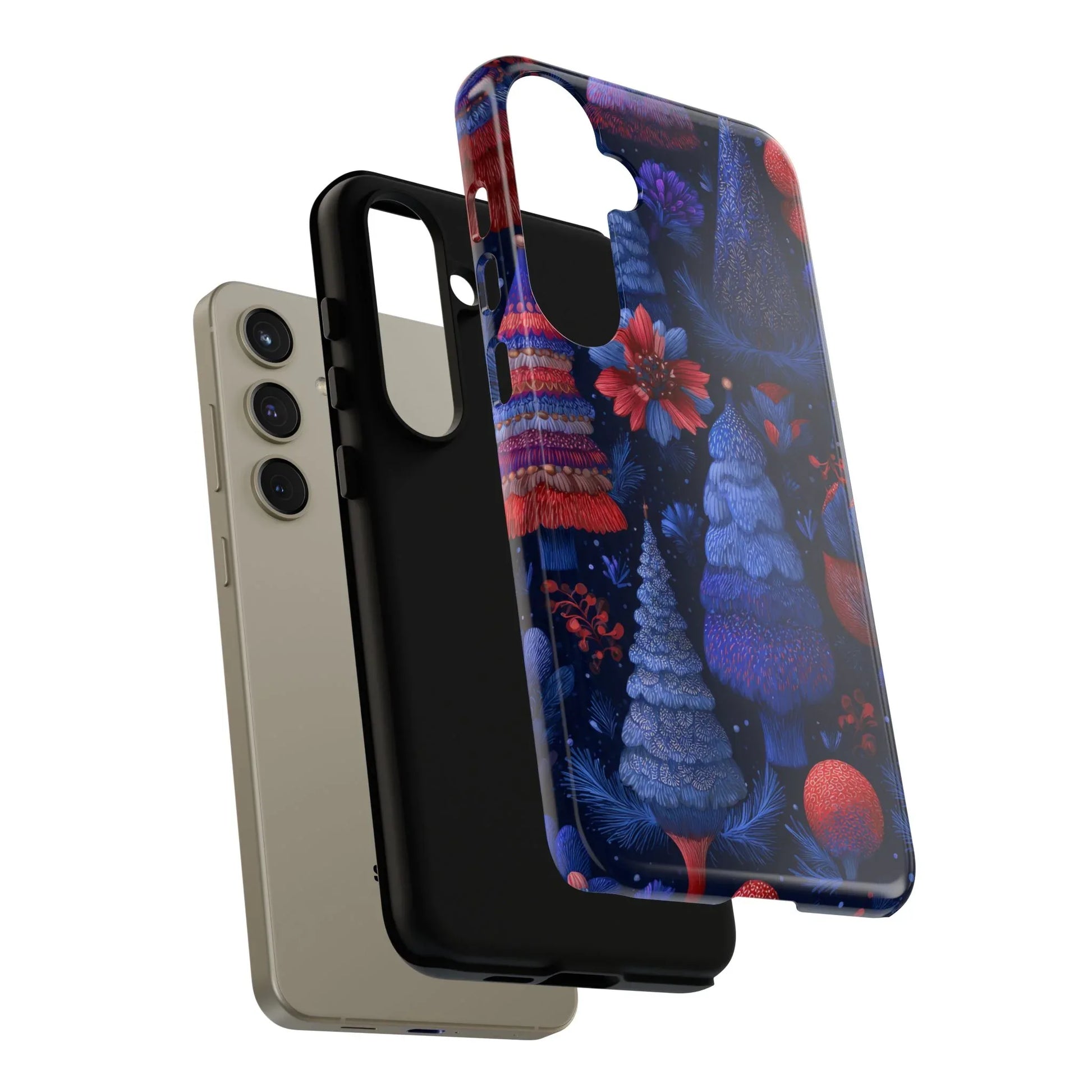 Midnight Blue Christmas Forest Phone Case for iPhone 8-17 and Galaxy S21–S25 - KARARMDESIGN