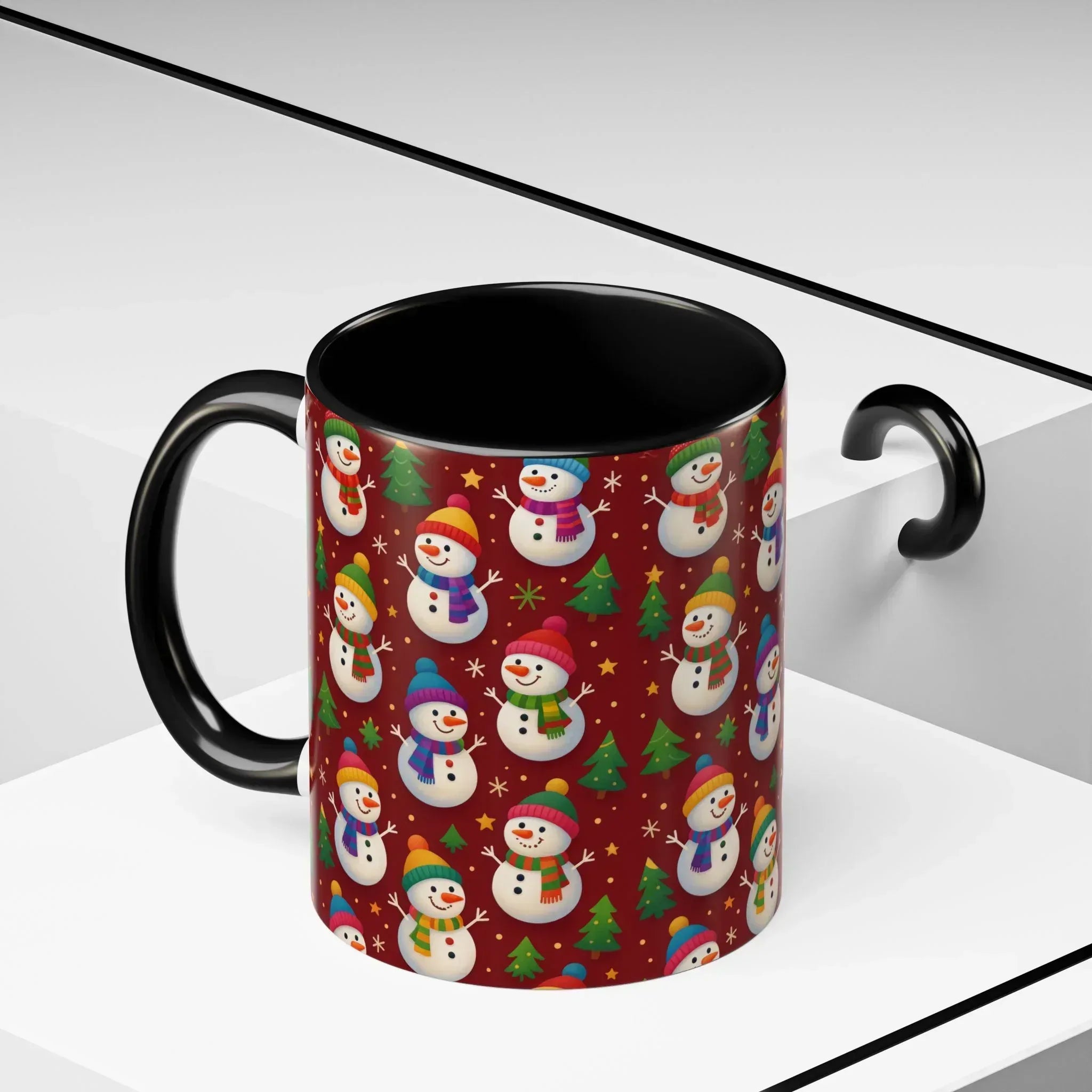 Festive Snowman Parade Accent Coffee Mug (11oz) - KARARMDESIGN