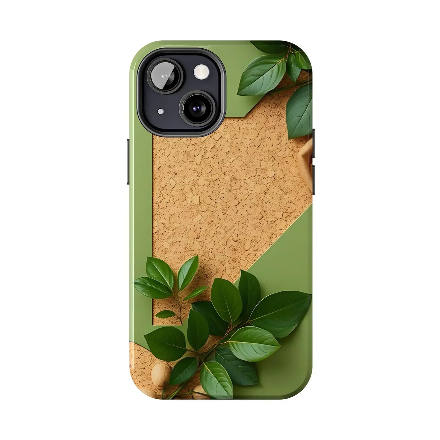 Eco-Inspired Tough Phone Case – Cork Texture with Leaf & Seed Design for iPhone 7-16 and Samsung Galaxy S21-S24 - KarArmDesign