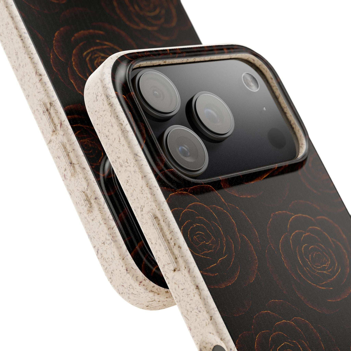 Dark rose phone case with multi-lens camera cutout and speckled bumper
