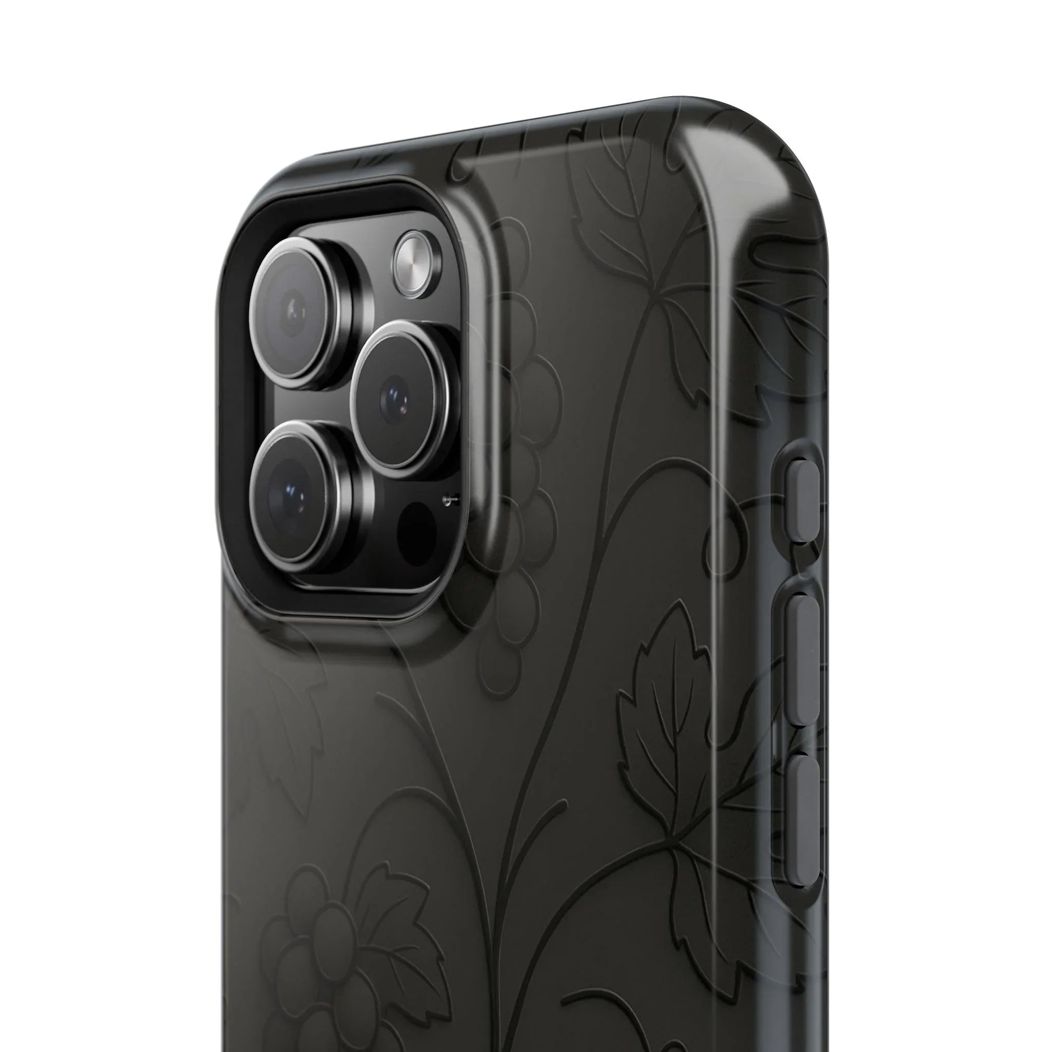 Elegant Embossed Grape Leaf Black Phone Case for iPhone and Galaxy - KARARMDESIGN
