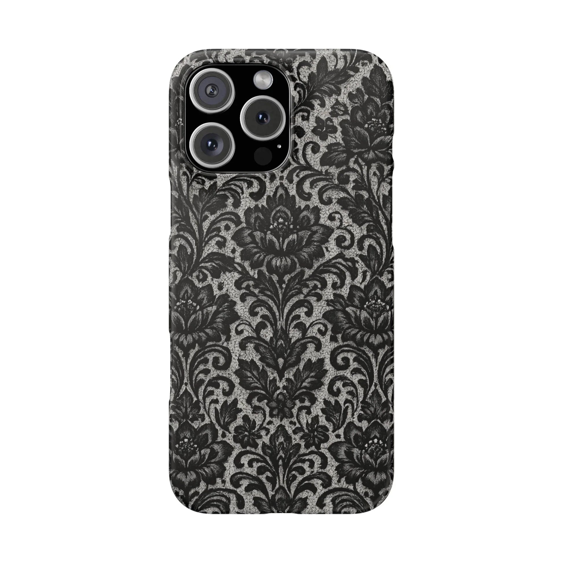 Black Damask Floral Phone Case for iPhone 11-17 and Galaxy S20-S25 - KARARMDESIGN