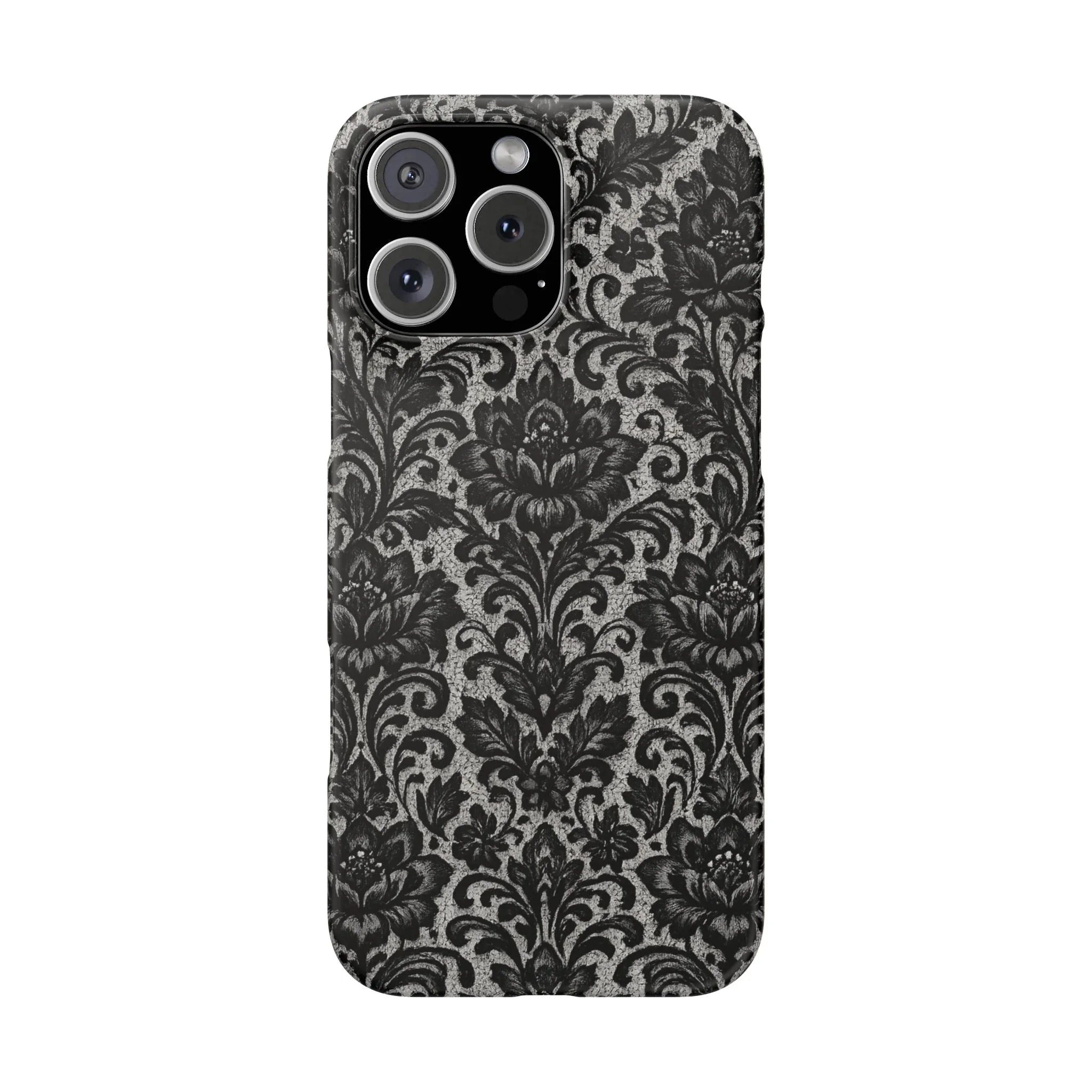 Black Damask Floral Phone Case for iPhone 11-17 and Galaxy S20-S25 - KARARMDESIGN