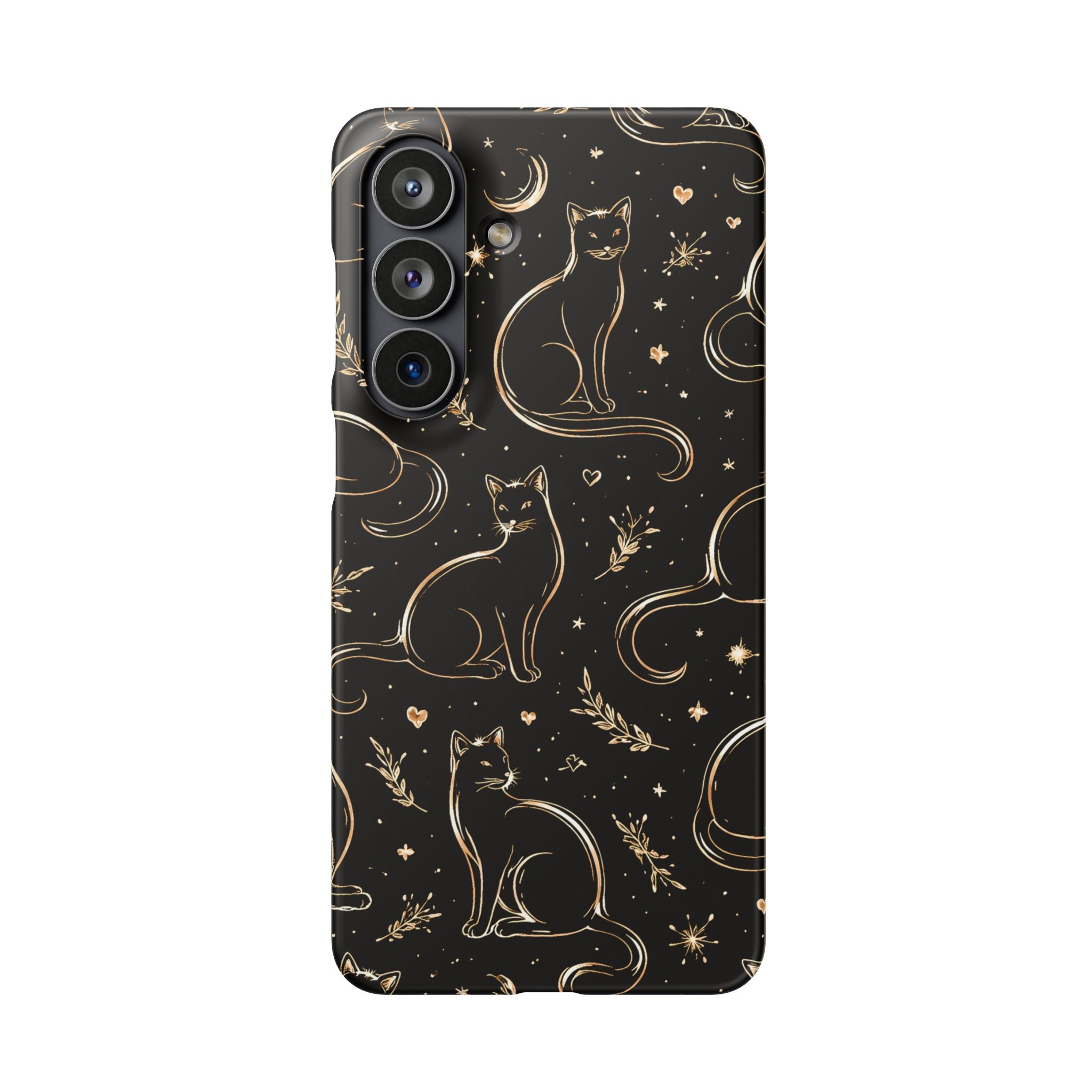 Golden Cat Pattern Phone Case for iPhone 11-17 and Galaxy S20-S26