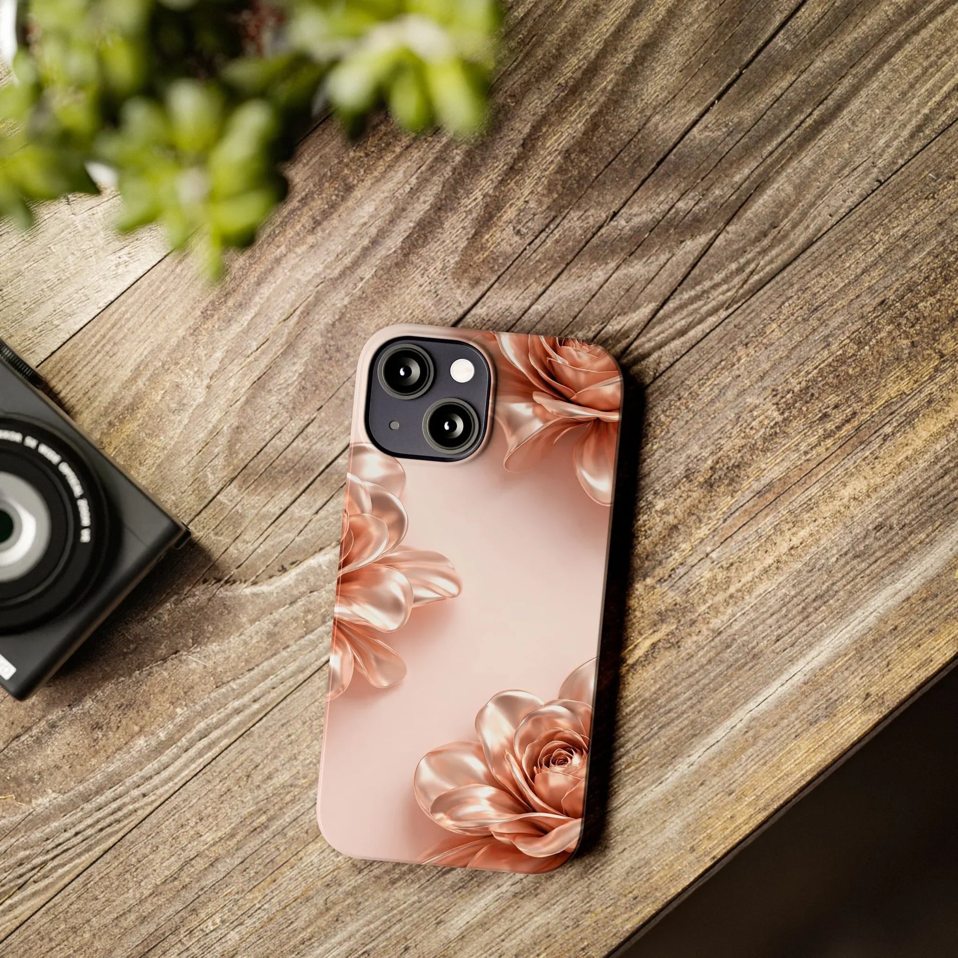 Blush Metallic Flower Case for iPhone 11-17 - KARARMDESIGN