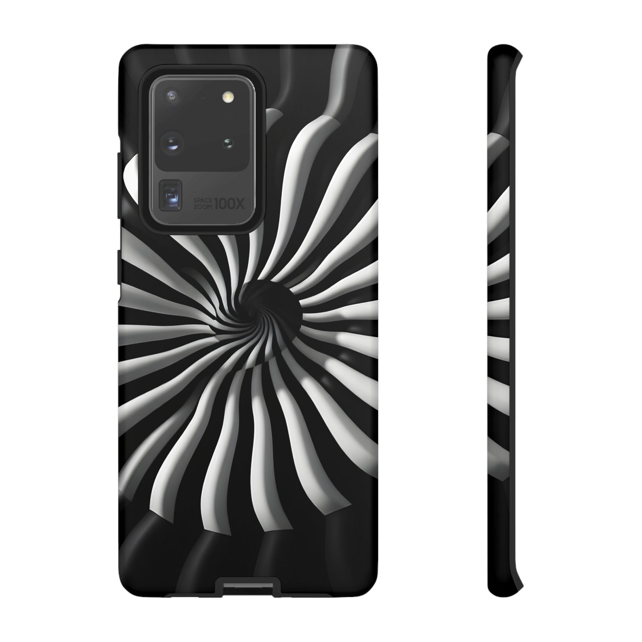 Hypnotic Black and White Spiral Phone Case – Optical Illusion Design for iPhone & Galaxy