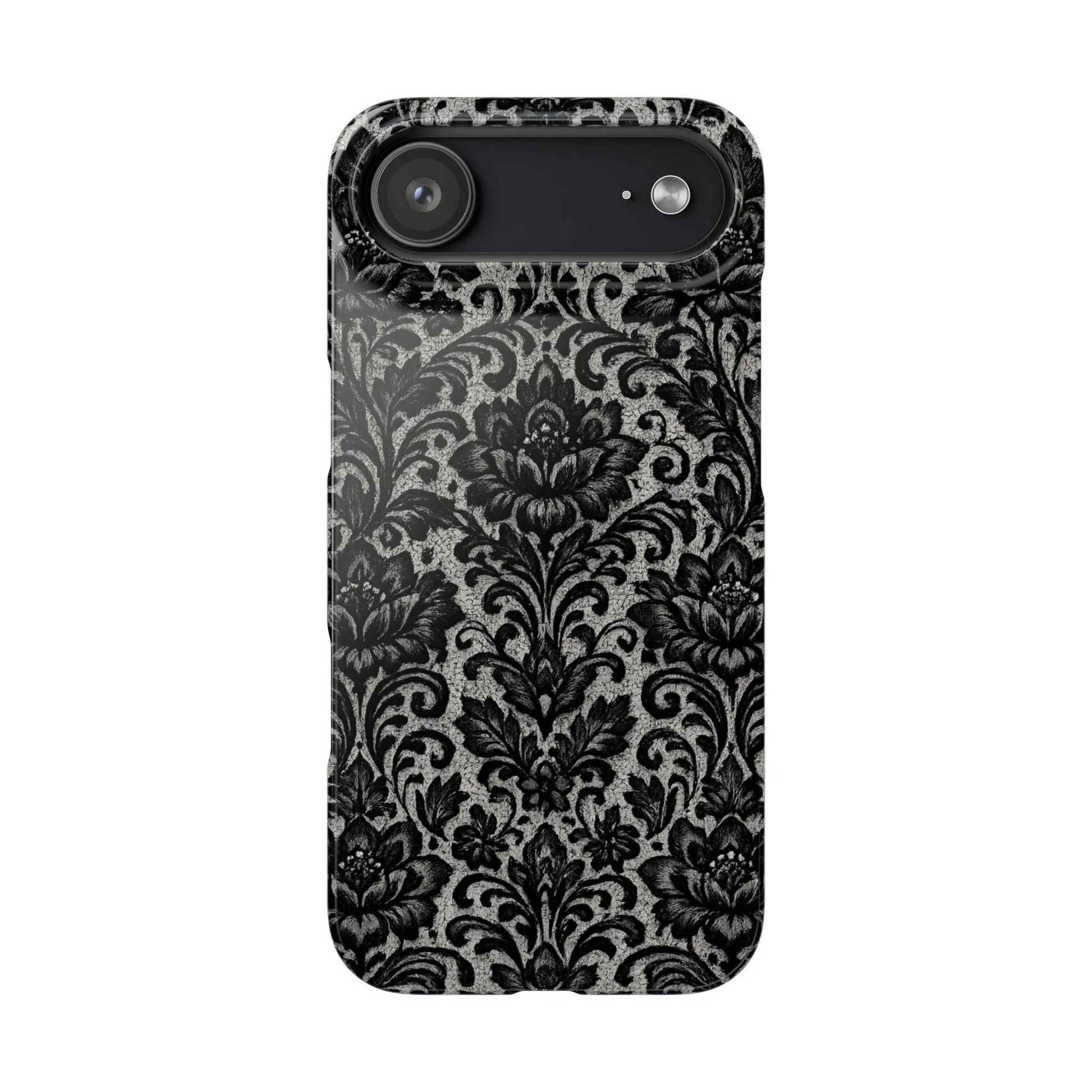 Black Damask Floral Phone Case for iPhone 11-17 and Galaxy S20-S25 - KARARMDESIGN